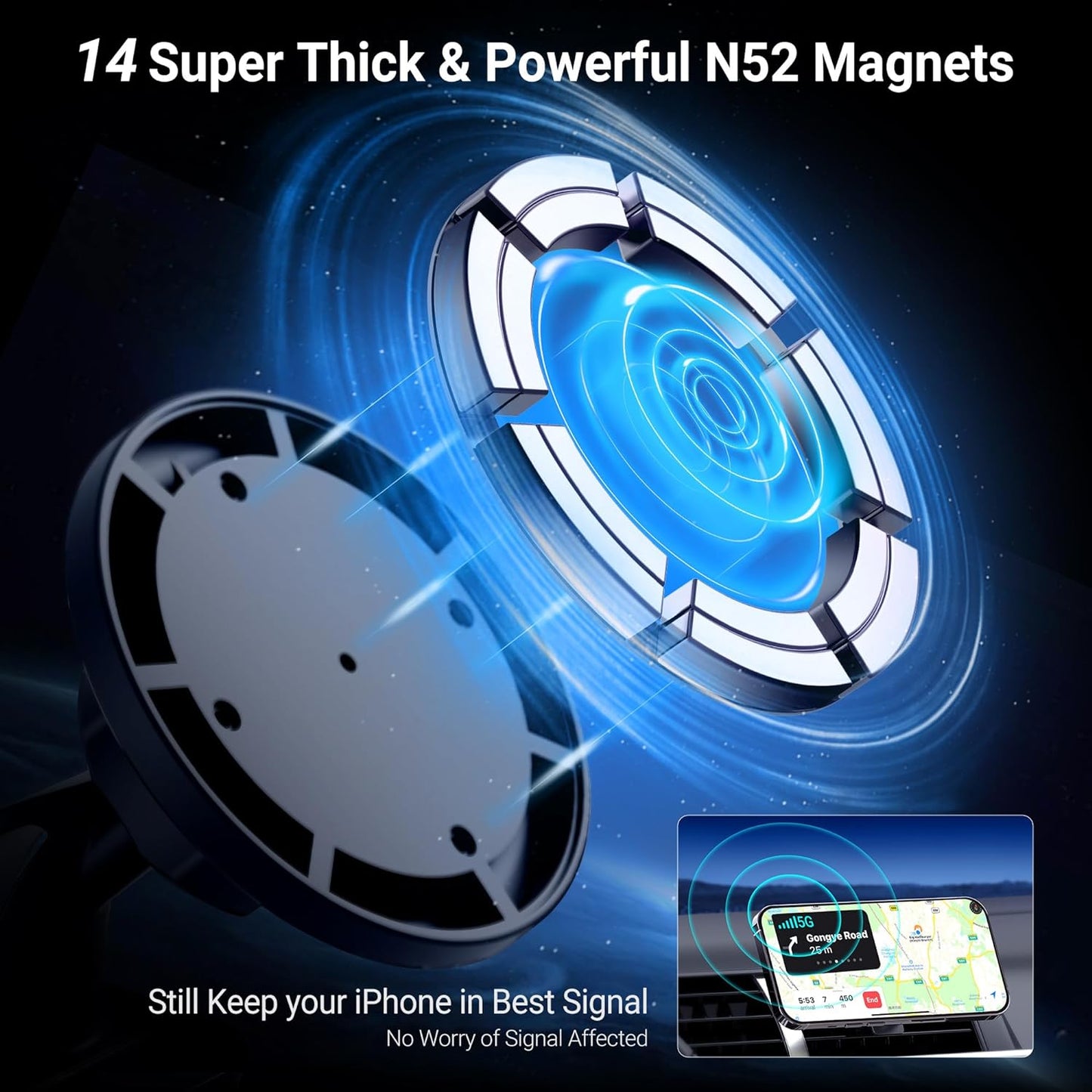 PROfezzion Suction Cup & Vent Clip Combo Magnetic Phone Holder Compatible with MagSafe on Car Dash, Windshield or Vent for iPhone 16 15 14 13 Pro Max Plus, Mag-Safe Case & All Phones [Telescopic Arm]