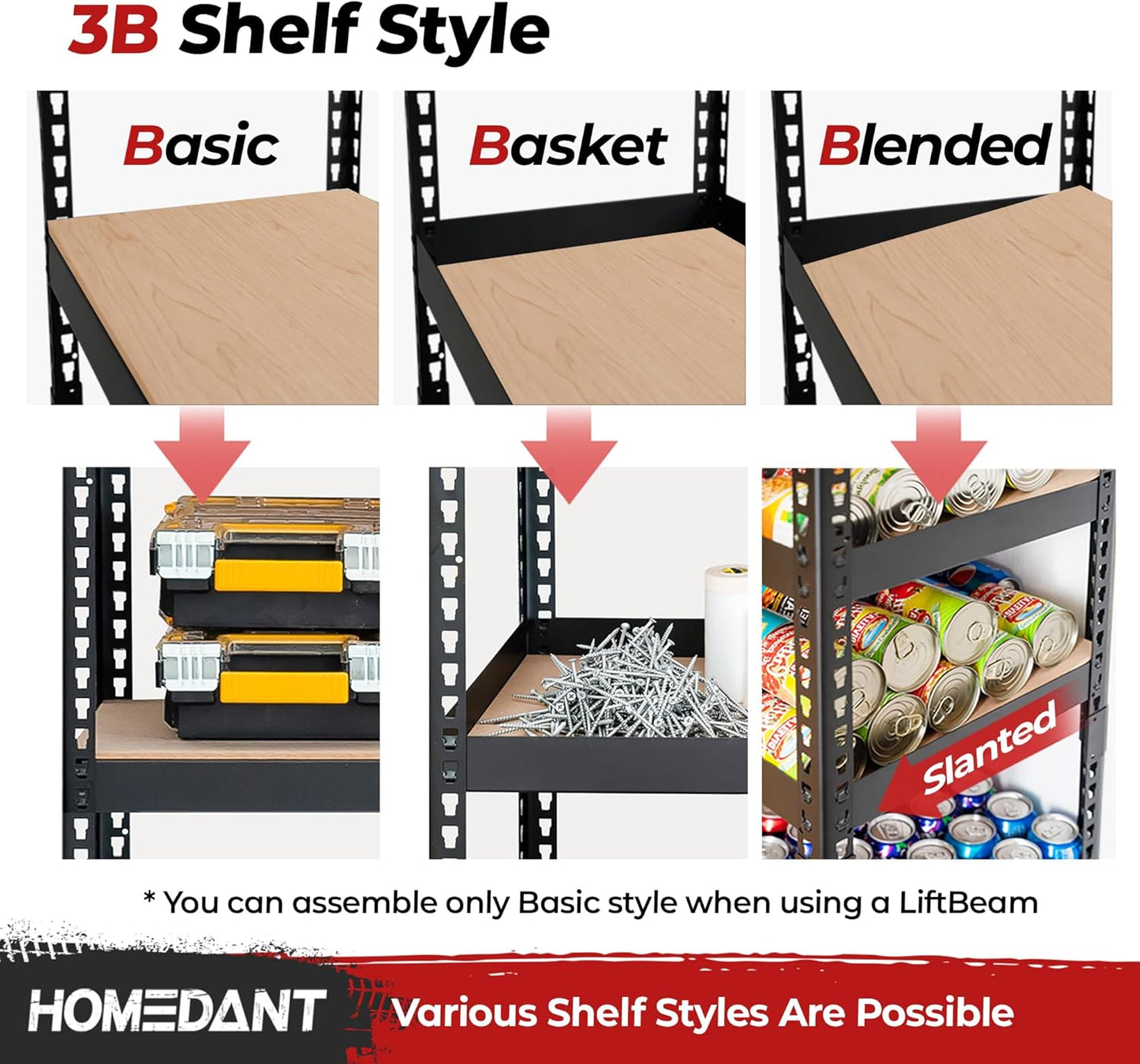 HOMEDANT 5 Tier Laminated Boltless Heavy Duty Garage Storage Adjustable Wide Size Metal Shelving Unit Utility Rack Shelves Organization Multipurpose Shelf Shed Warehouse 47.7"W x 18.2"D x 71.3"H 3Pack