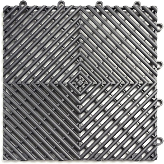 Big Floors RaceDeck Free-Flow Open Rib Self-Draining Design, Durable Copolymer Plastic Interlocking Modular Garage Flooring Tile (Graphite, 12 Pack of 12 x 12" Tiles)