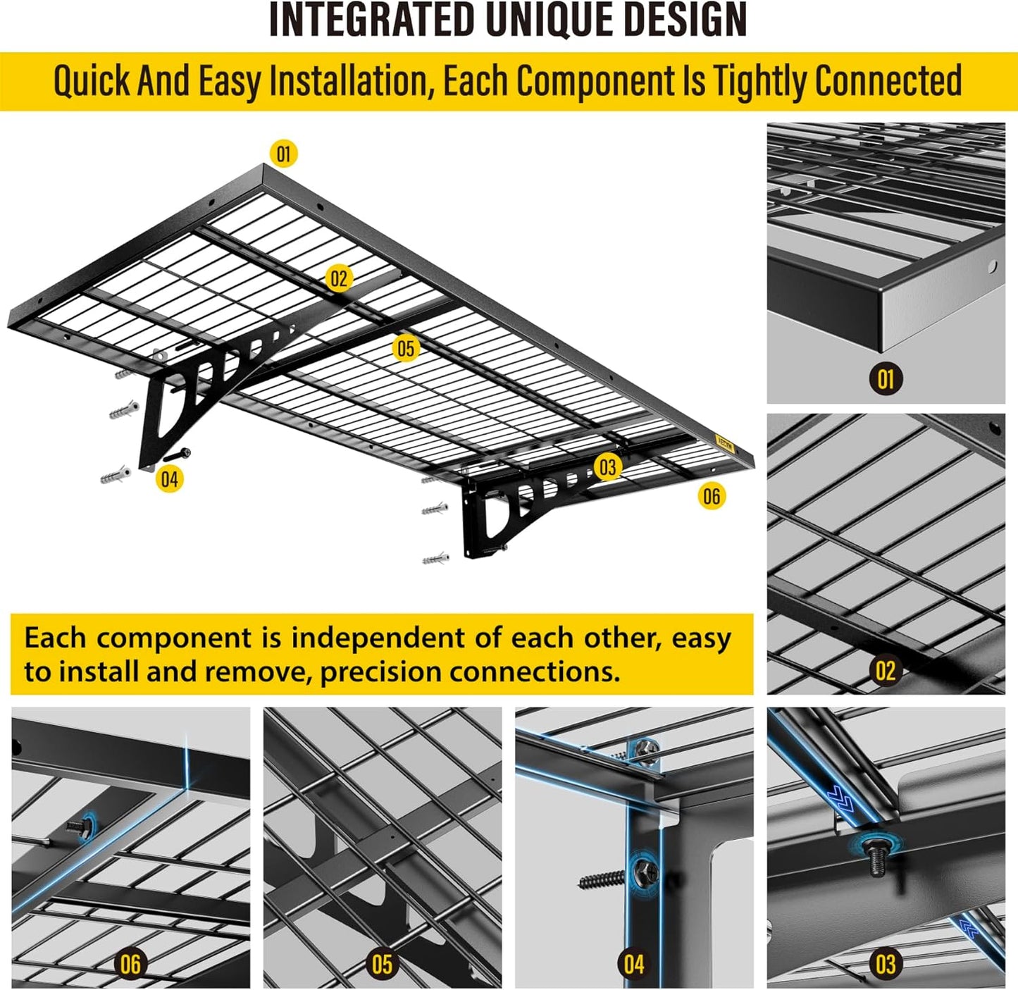 1.64x4ft 2Pack Wire Shelving Unit Heavy Duty Garage Storage Shelves Wall Mounted Black 560lbs Load Capacity（20-inch-by-48-inch）