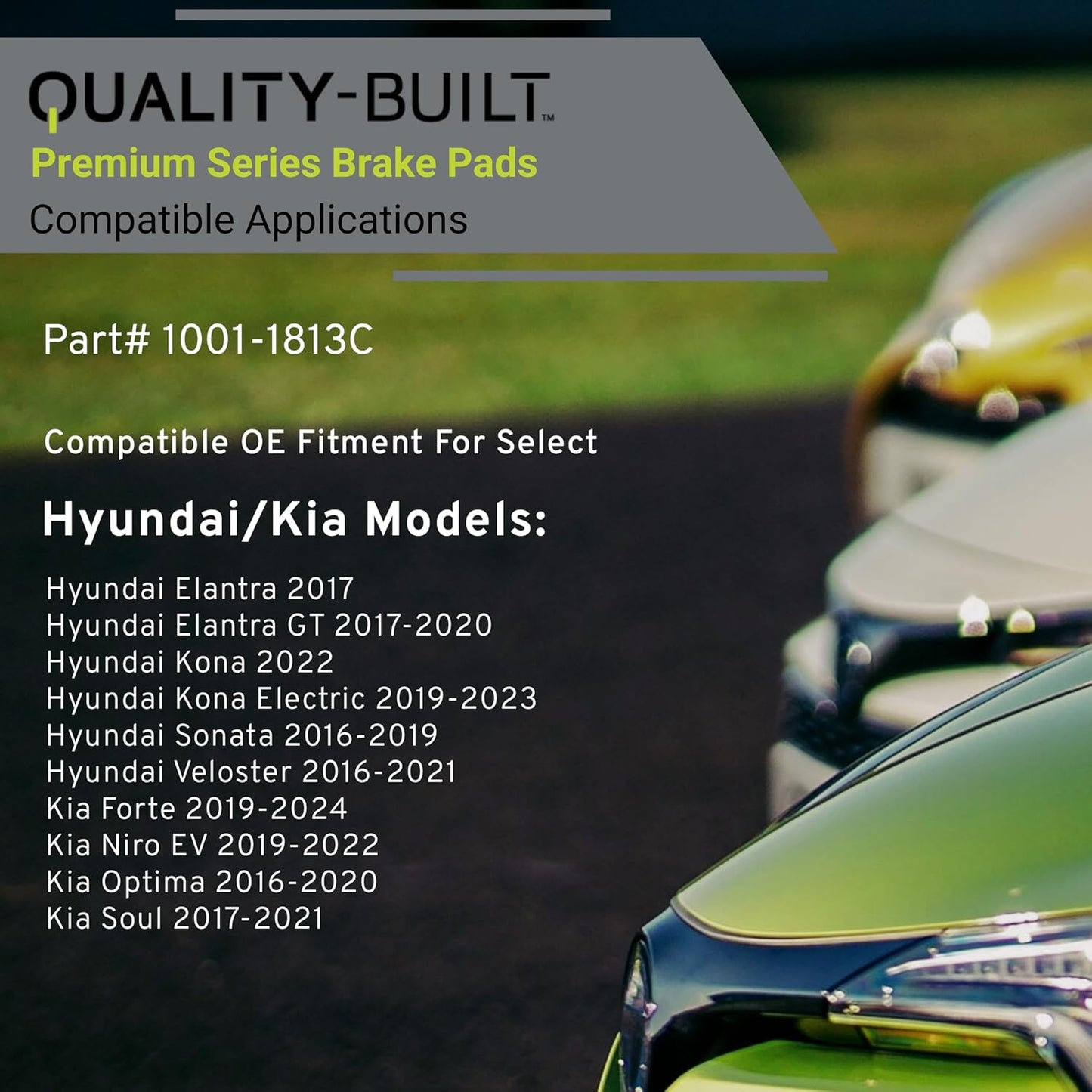 Premium Ceramic Rear Brake Pads (1001-1813C) Compatible with 2016-2024 Hyundai/Kia (Elantra/Elantra GT/Forte/Kona/Kona Electric/Niro EV/Optima/Sonata/Soul/Veloster)