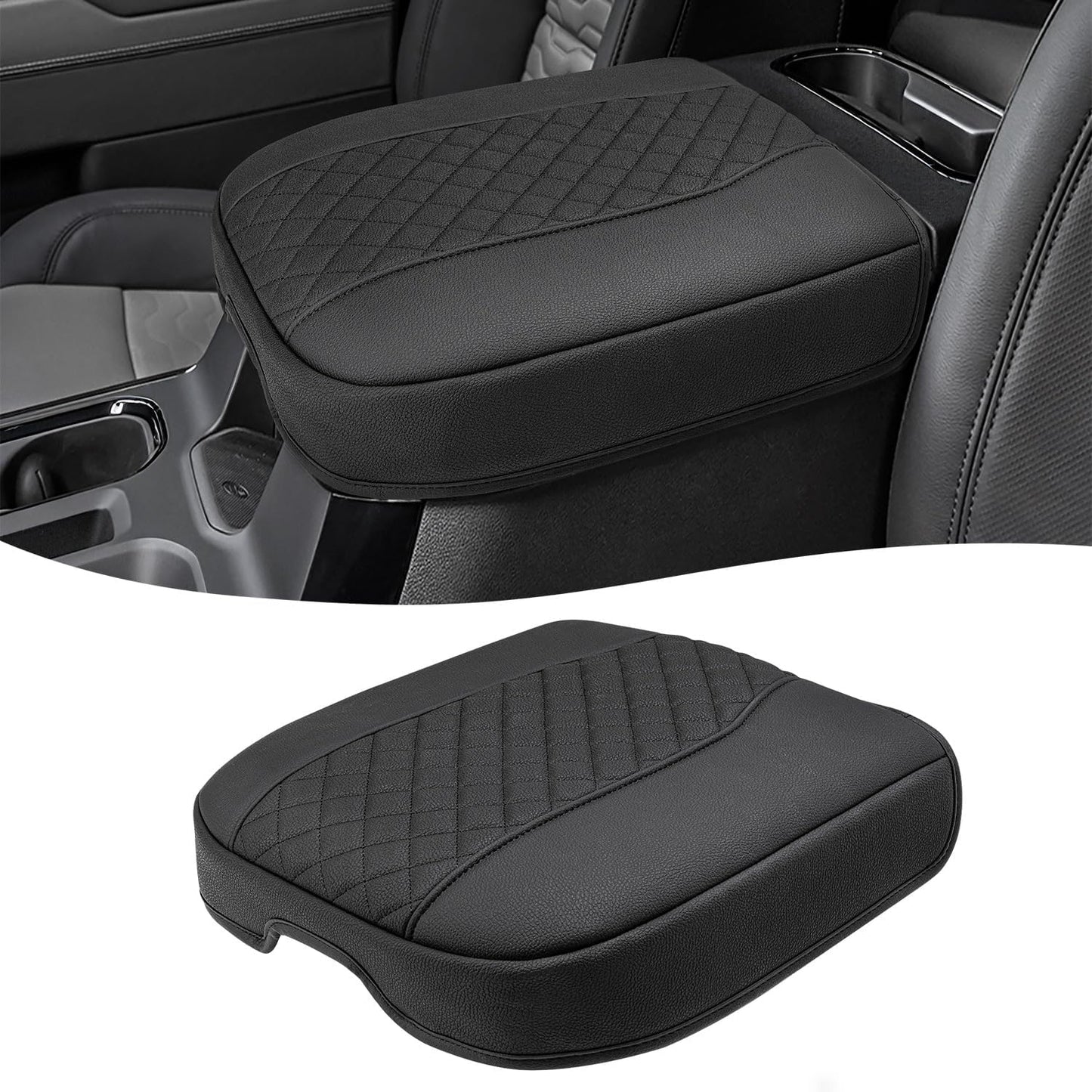 Center Console Cover for Chevy Silverado & GMC Sierra 1500 Accessories 2019-2025, Tahoe & Suburban & Yukon 2021-2025, Vinyl Car Armrest Protector, Floor Console Bucket Seat Only, Anti-Scratch, Black