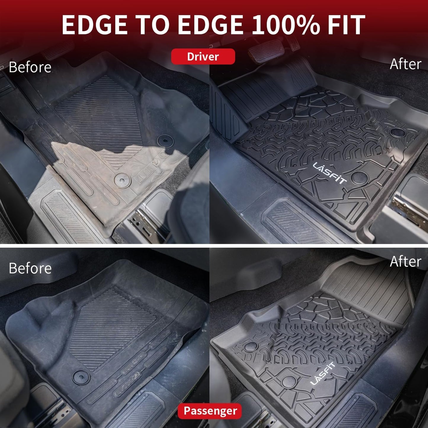 LASFIT Floor Mats Cargo Liner for Ford Bronco 2-Door 2025 2024 2023 2022 2021(Not for Bronco Sport) All Weather Custom Fit TPE Car Mats, Front Rear Rows and Trunk Mat, 4pcs Black