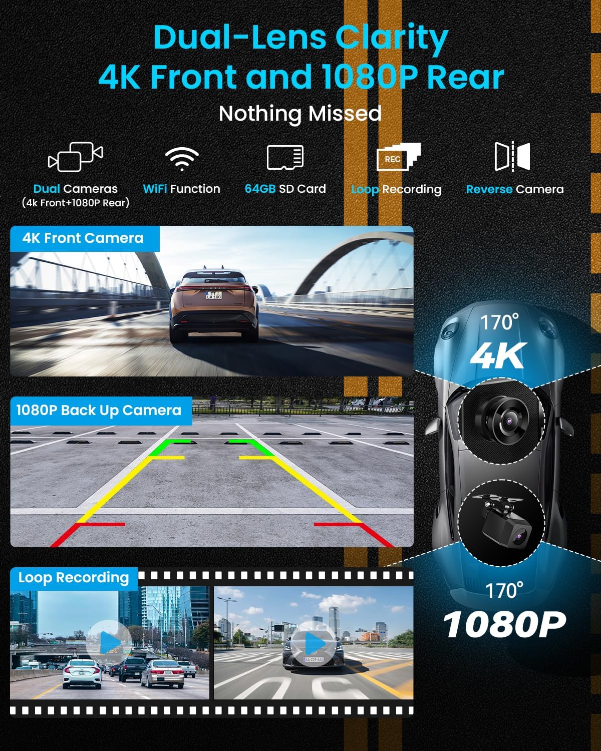 IK5 9" Wireless Apple CarPlay & Android Auto Screen, Portable Car Stereo with 4K Dash Cam & 1080p Backup Camera, Add CarPlay to Any Vehicle, Touchscreen, GPS, Mirror Link