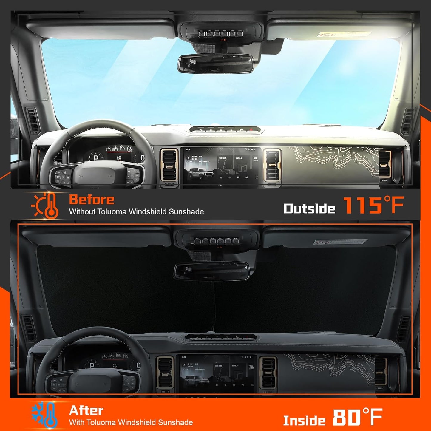 Custom Fit Windshield Sun Shade for Ford Escape 2013-2019 - Full Coverage, 210T Reflective Fabric, Double-Layer Design - Blocks 99% UV Rays, Keeps Car Cool, Easy to Install and Store