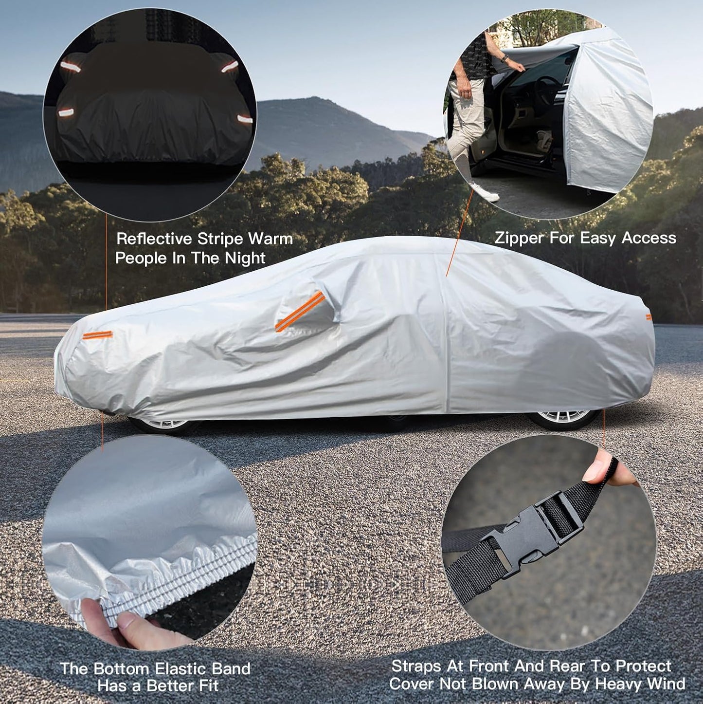 Kayme 6 Layers Car Cover Custom Fit for Honda Accord Sedan/Coupe (2001-2025) Waterproof All Weather for Automobiles, Outdoor Full Cover Rain Sun UV Protection with Zipper Cotton/Silver
