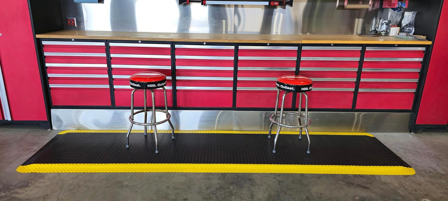 Rhino Mats, American Classic Diamond Anti-Fatigue Mats, Industrial Ergonomic Comfort Standing Mat for Work, Home, Garage, Office, Kitchen or Anywhere (Black/Yellow 9/16" Thick, 3 FT. x 18 FT.)