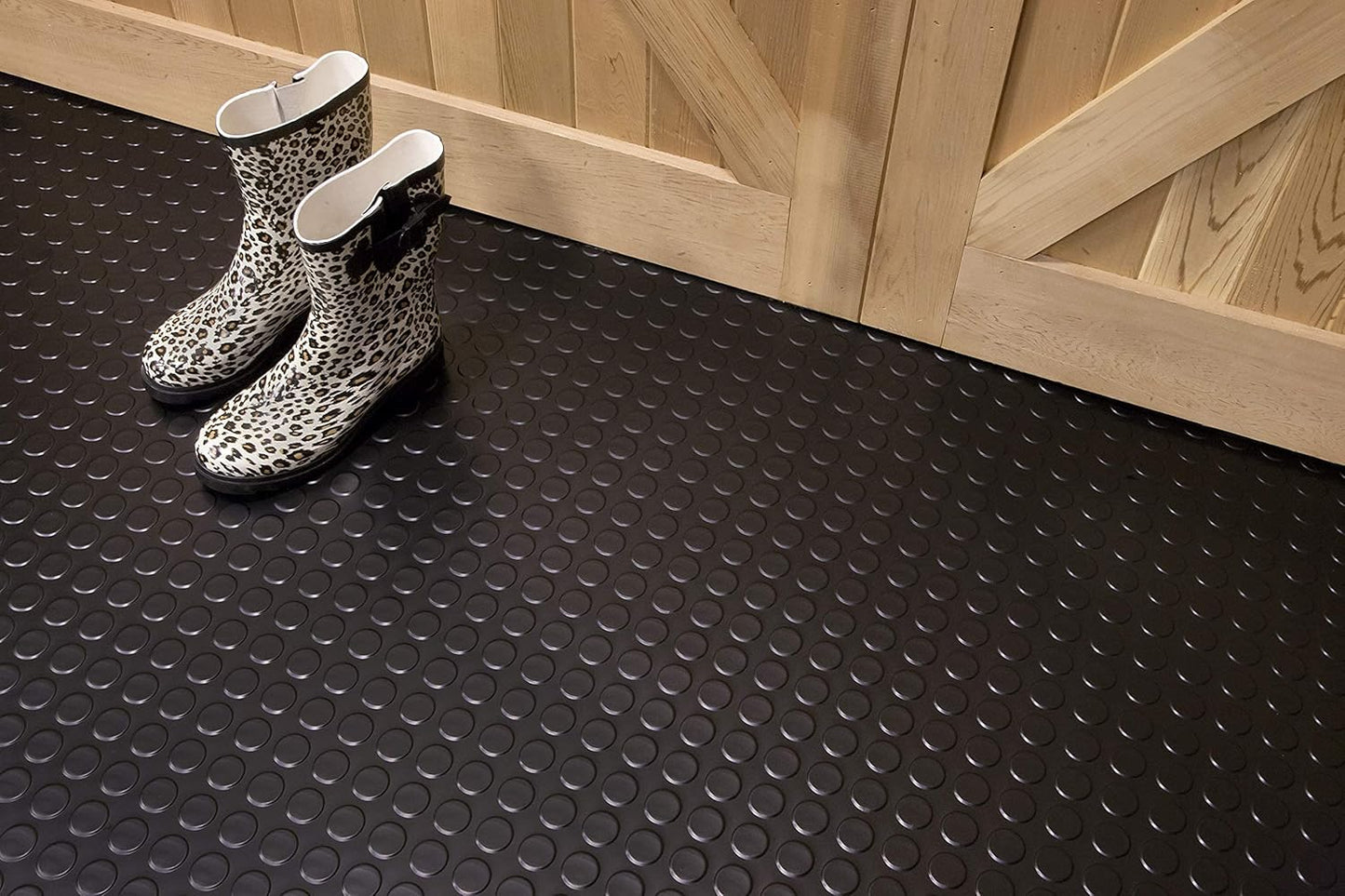 G-Floor Large Coin Pattern Vinyl Garage Floor Protector Mat (8'6" x 24', Midnight Black), Extremely Durable, Waterproof Parking Pad and Flooring