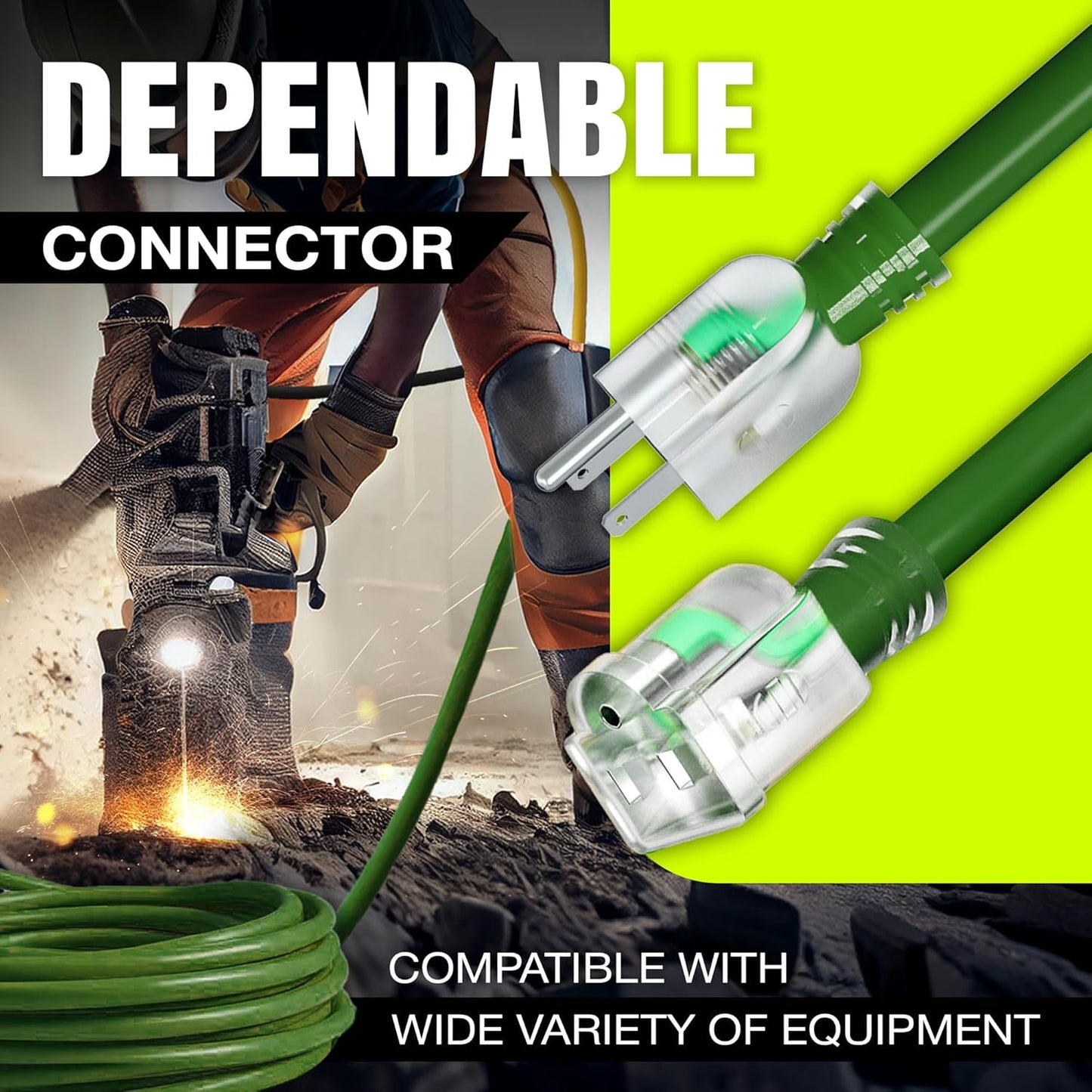 200ft Outdoor/Indoor Extension Cord 12/3 Gauge Extra Heavy Duty 3 Prong SJTW, Waterproof, Flexible Cold-Resistant Long Power Cord,8A 125V 1000W, Green by LifeSupplyUSA