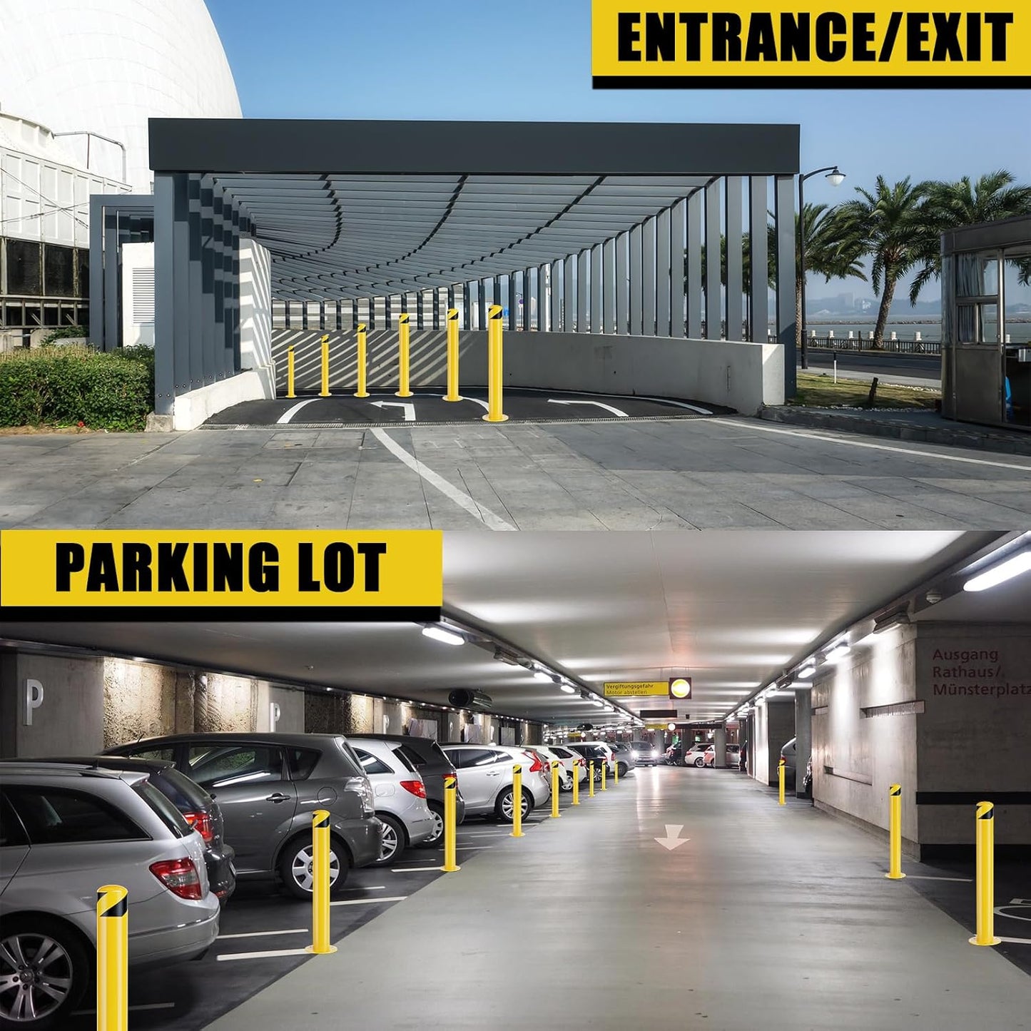 Safety Bollards, Steel Bollard Post, Yellow Powder Coated Safety Parking Barrier Post for High Traffic Areas (36inch 6Pack)