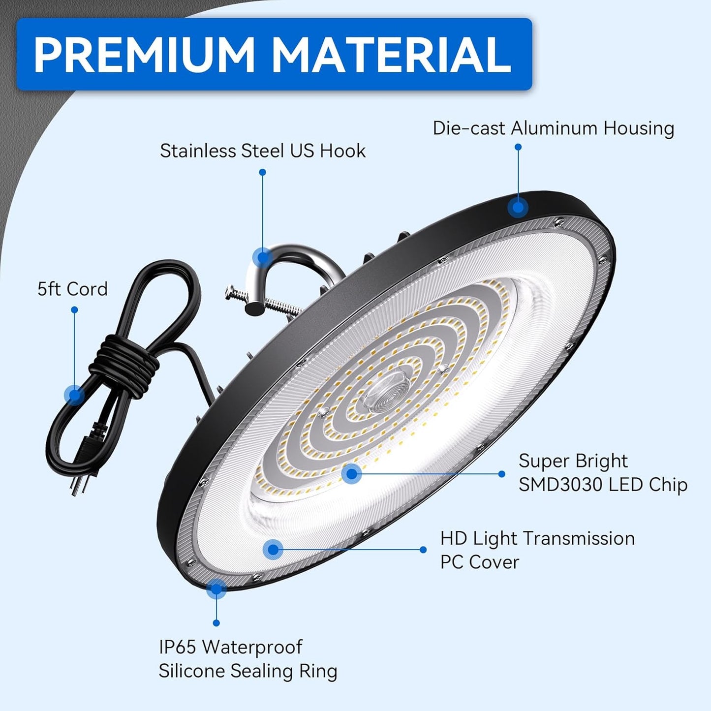 4 Pack UFO Led High Bay Light 250W, 35000lm, 5000K Daylight ETL Listed High Bay Led Lights with 5' Cable US Hook, IP65 Waterproof Commercial Lighting Fixture for Warehouse Workshop Barn Factory