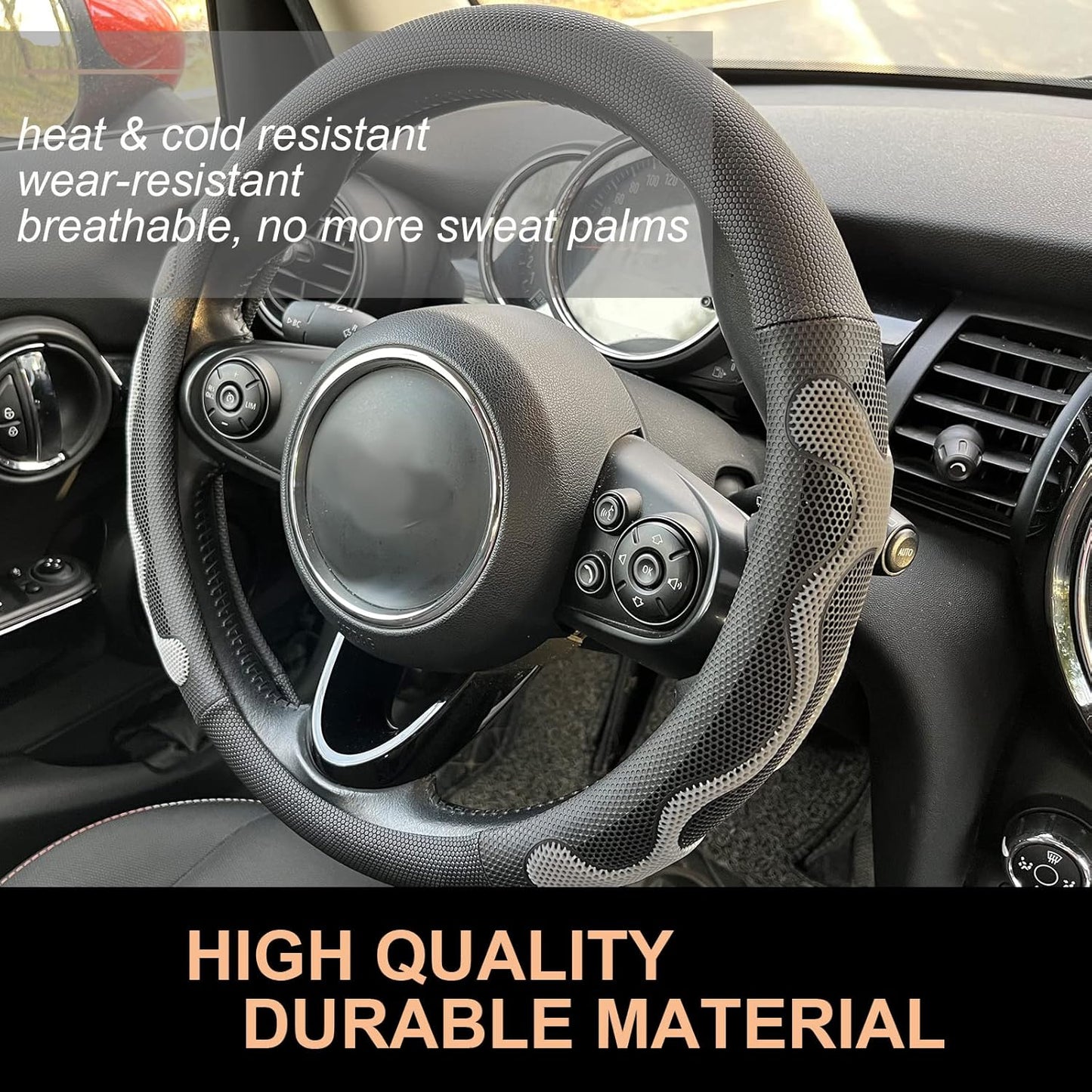 PINCTROT Large Size Comfy Grip Steering Wheel Cover, Anti-Slip Design, 15.5-15.75 Inch(Silicone Gray)