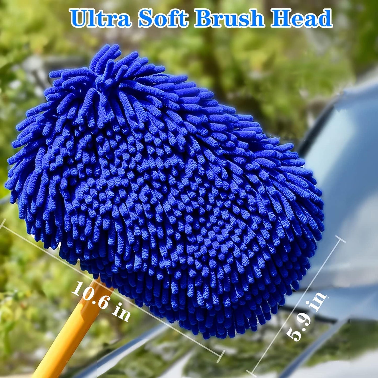 Upgrade Car Wash Brush with Long Handle,Chenille Microfiber Car Cleaning Brush Supplies Kit Car Wash Mop Accessories Car Washing Brush with Scratch-Free Replacement Head(Blue