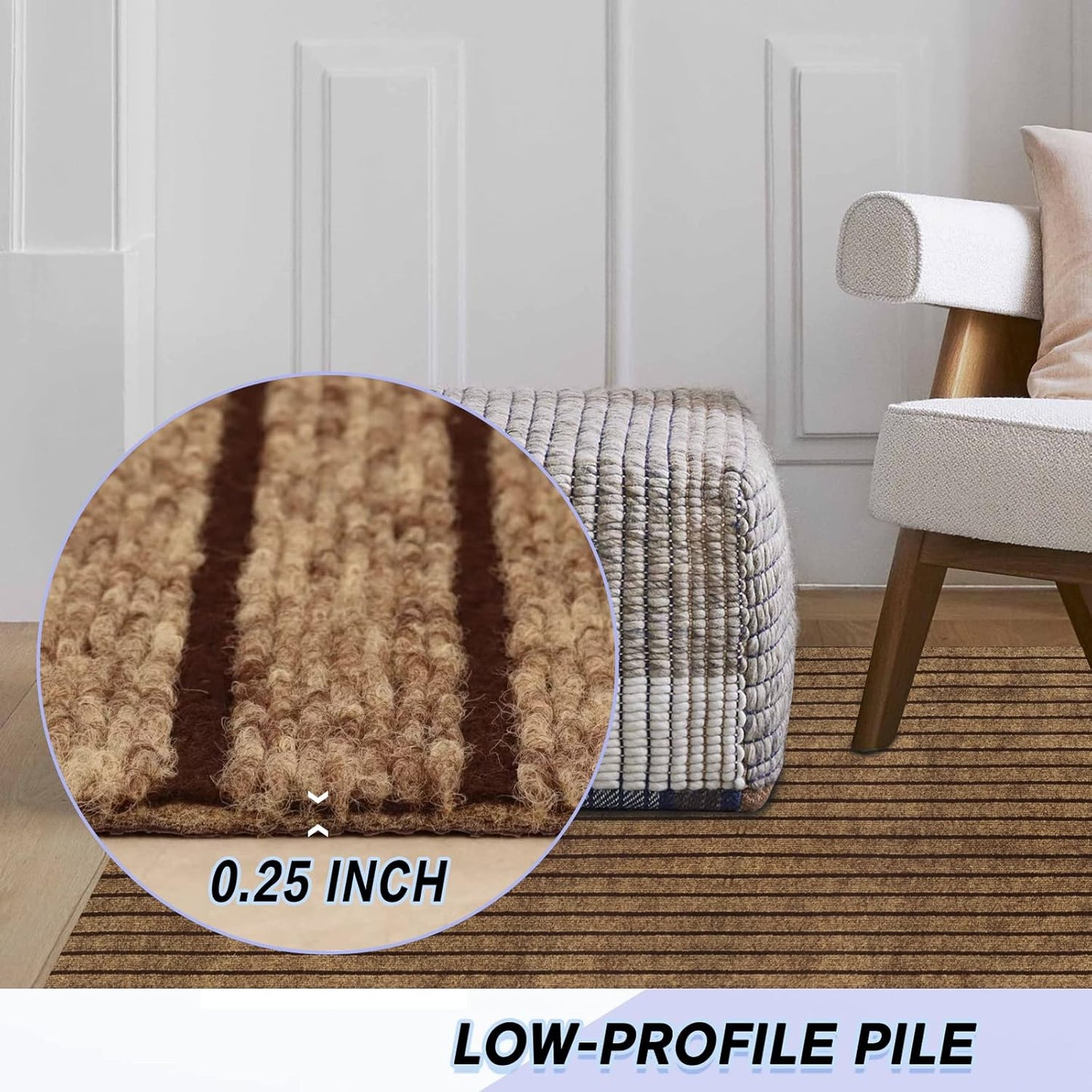 Custom Size Backed Non-Slip Area Rugs Runner, Easy Clean, Waterproof Runner Rugs for Hallway Entryway, Kitchen, Laundry, 4FT x 43FT, Brown Stripe