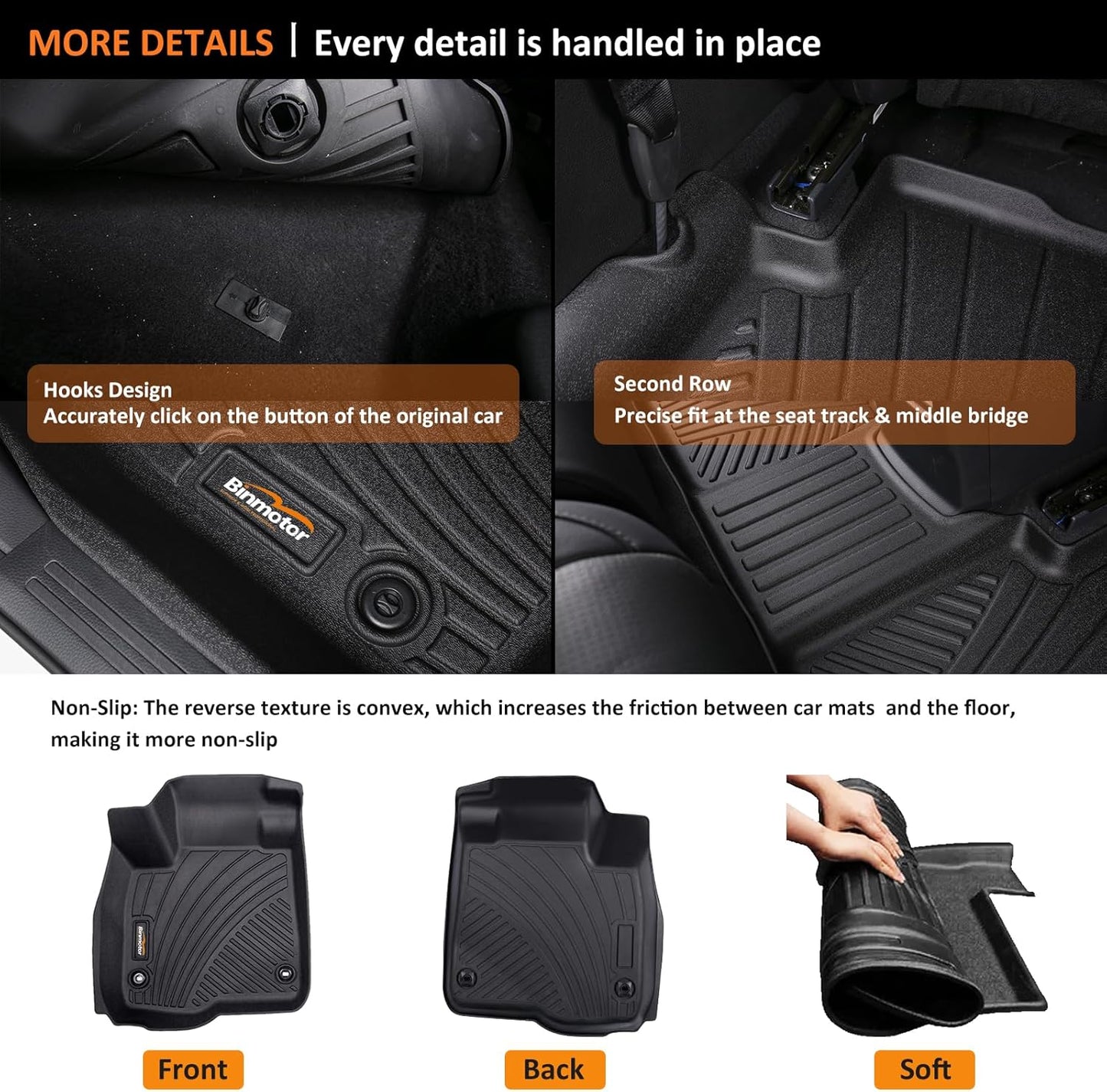 Binmotor-All Weather Car Floor Mats for Kia K5 2021-2025(Only FWD) 丨EX丨LX丨LXS丨GT丨GT-Line, 1st & 2nd Row, Thick Car Floor Liners Custom Fit for 2020-2025 Sonata