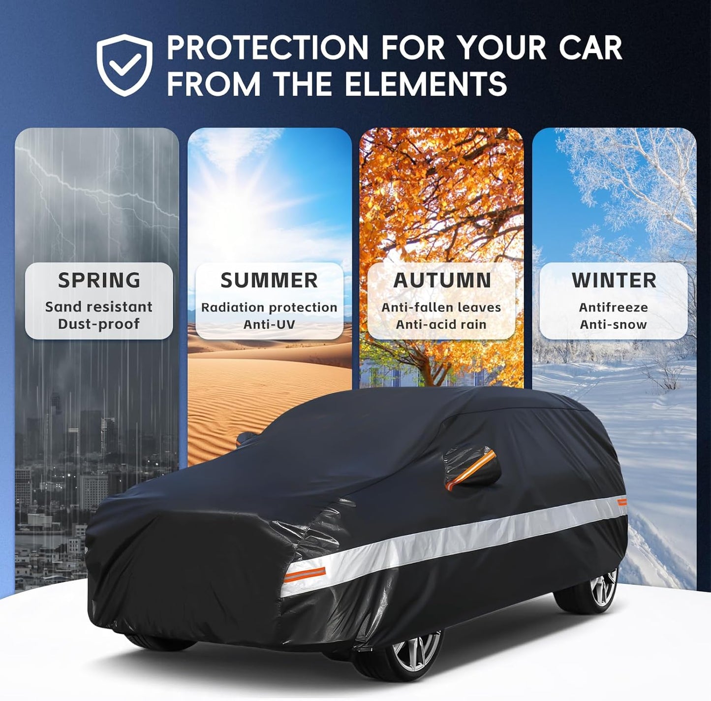 10 Layers SUV Car Cover Custom Fit for Hyundai Santa Fe (2006-2024) Waterproof All Weather for Automobiles, Outdoor Full Cover Rain Sun UV Protection with Cotton.Black