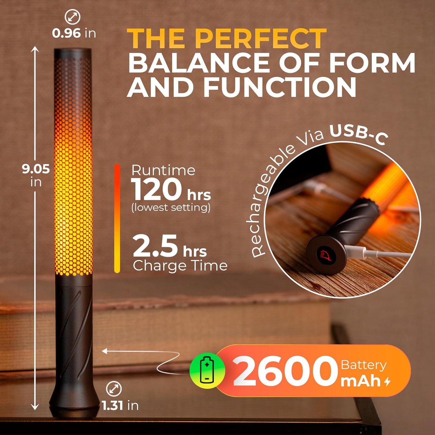 Cordless Table Lamp - Rechargeable LED Candle Light, Modern Bedside Lamp, Portable Battery Powered Desk Lamp, Rechargeable Table Lamp For Bedroom, Patio, Restaurant - Led Candles (2600mAh, Black)