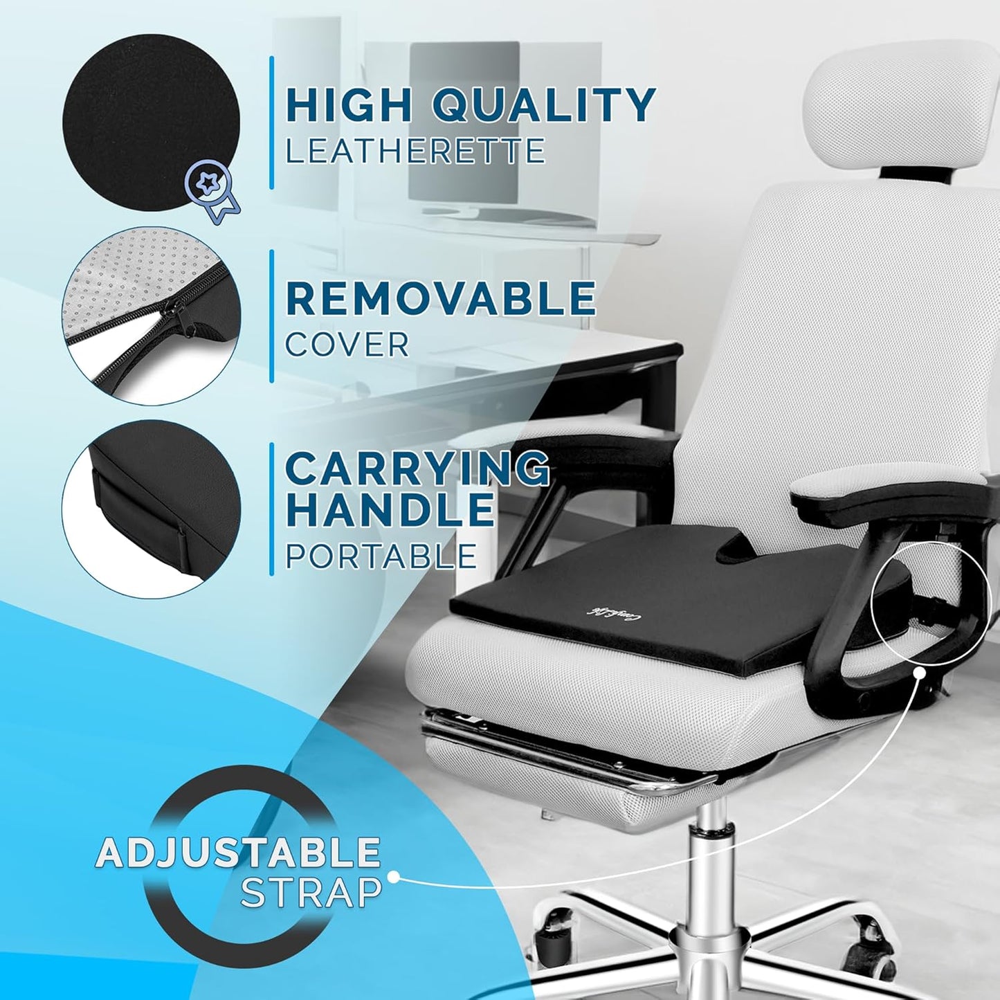 ComfiLife Car Seat Cushion–Premium Wedge 100% Polyurethane Foam Car Cushions for Driving–Auto Seat Cushion–Back & Sciatica Pain Relief for Long Drives–Comfort for Car Driver,Office, Truck Seat (Black)