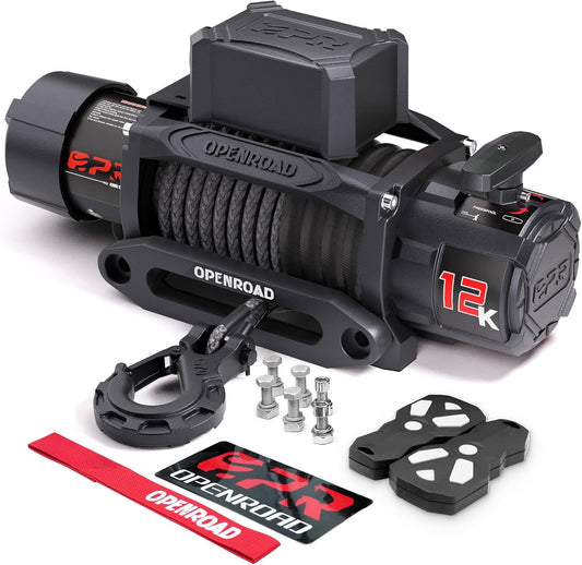 OPENROAD 12000 lb Recovery Winch with Synthetic Rope and 2 Wireless Remotes - IP68 Waterproof 12V Electric Winch for Jeep, SUV, Truck & Trailer - Panther Series 3S