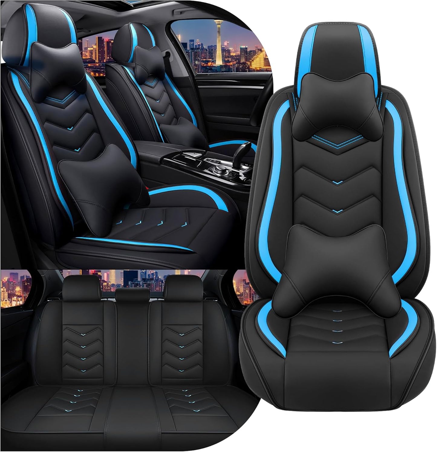 Car Seat Covers for Chrysler Pacifica 2004-2025, Stylish Sport Seat Cover, Premium Nappa Leather Car Seat Cover. Automobile Seat Covers Sets.(Luxury 5 Seats/Black Blue)