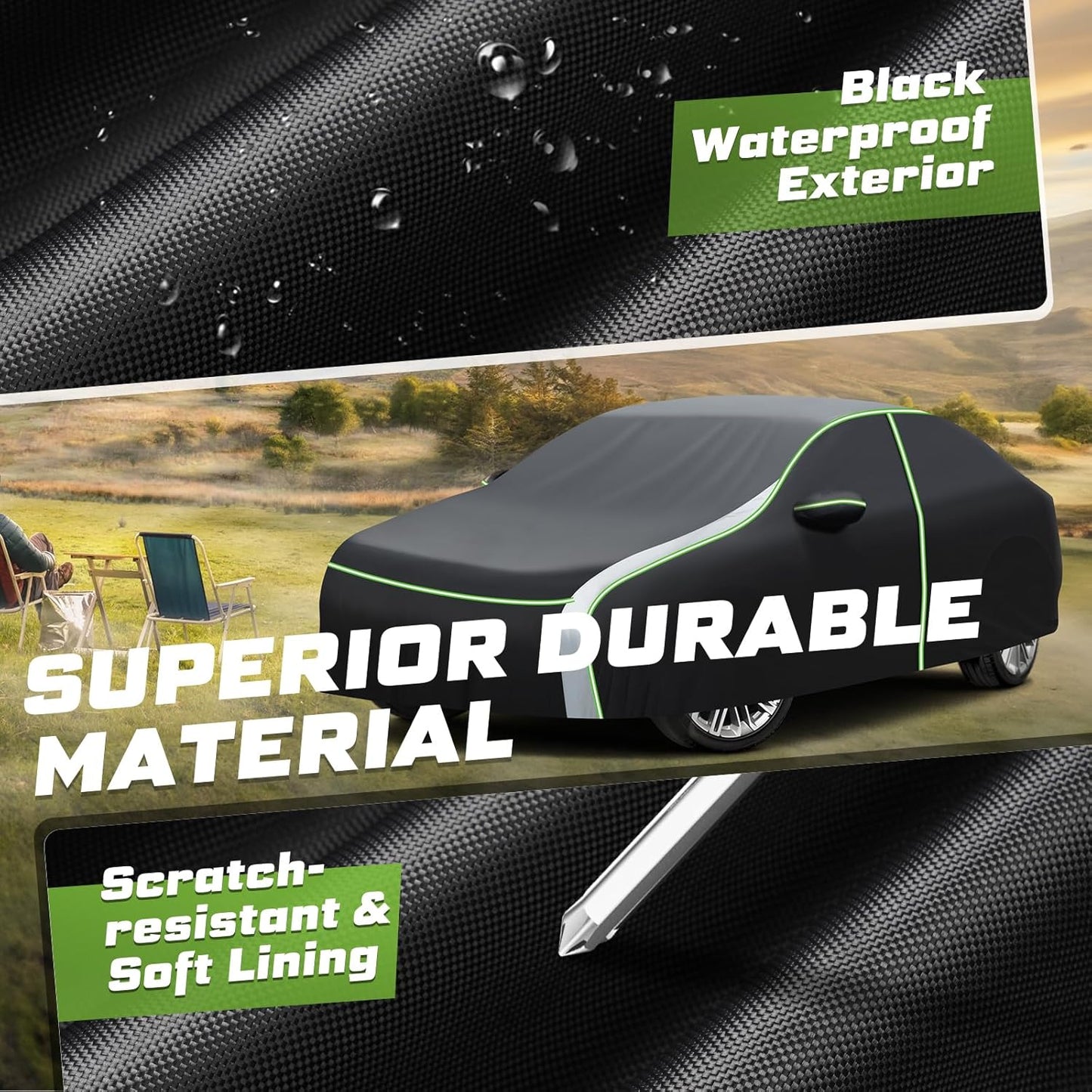 Mixsuper Liner Car Cover for Dodge Charger 2006-2026, 7 Layers Waterproof Car Cover Accessories for Charger with Zipper Door, Windproof Straps, Reflective Strips, Anti-UV, All Weather
