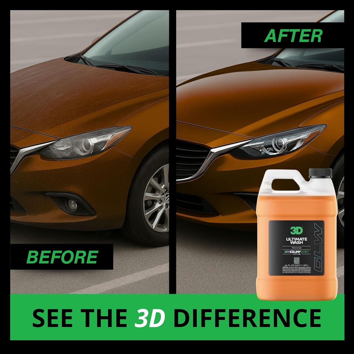 3D GLW Series Ultimate Wash – pH Neutral Car Wash Soap with Ultra Foam – Scratch-Free, High-Foaming Shampoo for Paint Protection – Safe for All Finishes - 64 oz