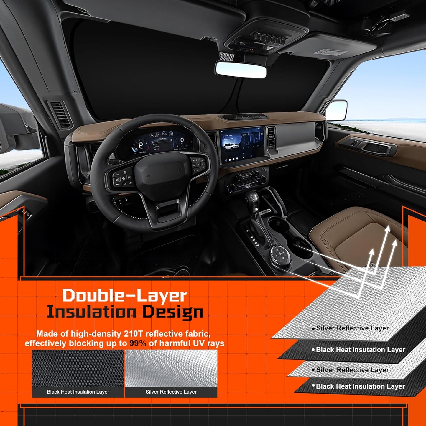Custom Fit Windshield Sun Shade for BMW X3 2018-2025 - Full Coverage, 210T Reflective Fabric, Double-Layer Design - Blocks 99% UV Rays, Keeps Car Cool, Easy to Install and Store