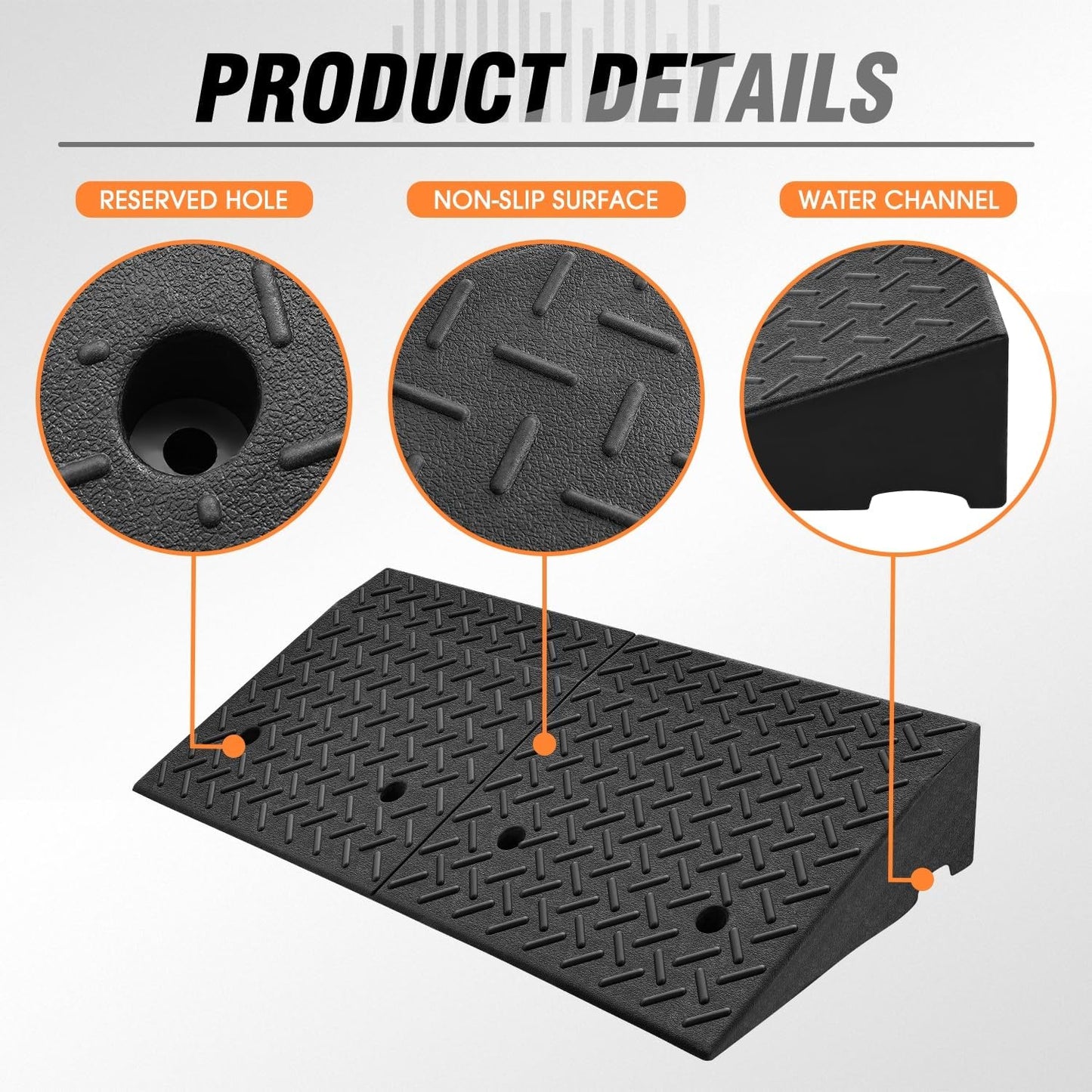 DNA MOTORING 6.9" Rise Rubber Curb Ramp Heavy Duty Loading Driveway Ramp Threshold Ramp 39 in L x 19.5 in W x 6.9 in H for Loading Dock, Warehouse, Wheelchair, Motorcycles, Cars, TOOLS-00653