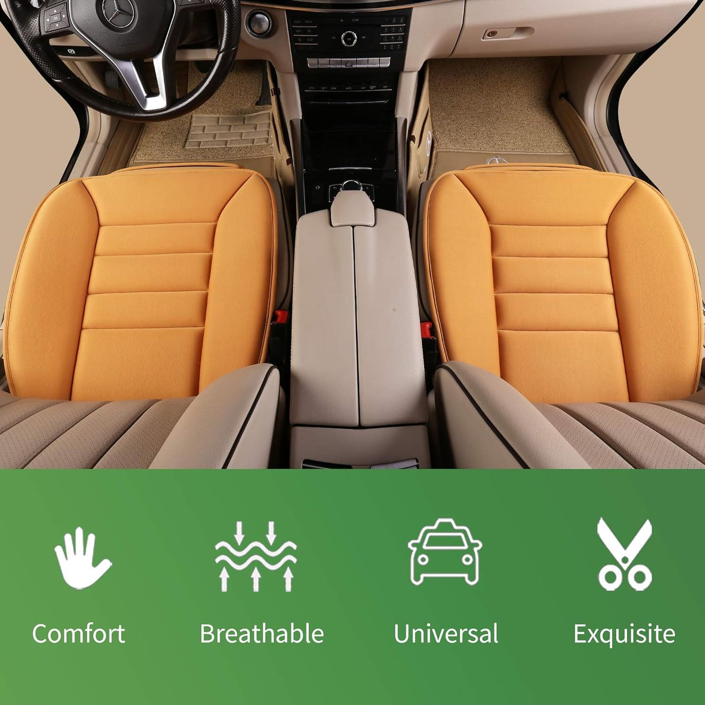 Premium Car Seat Cushion, Driver Cushion with Comfort Memory Foam & Non-Slip Rubber Bottom, Car Seat Pad Works with 95% of Vehicles and Office Chair or Home (Orange)