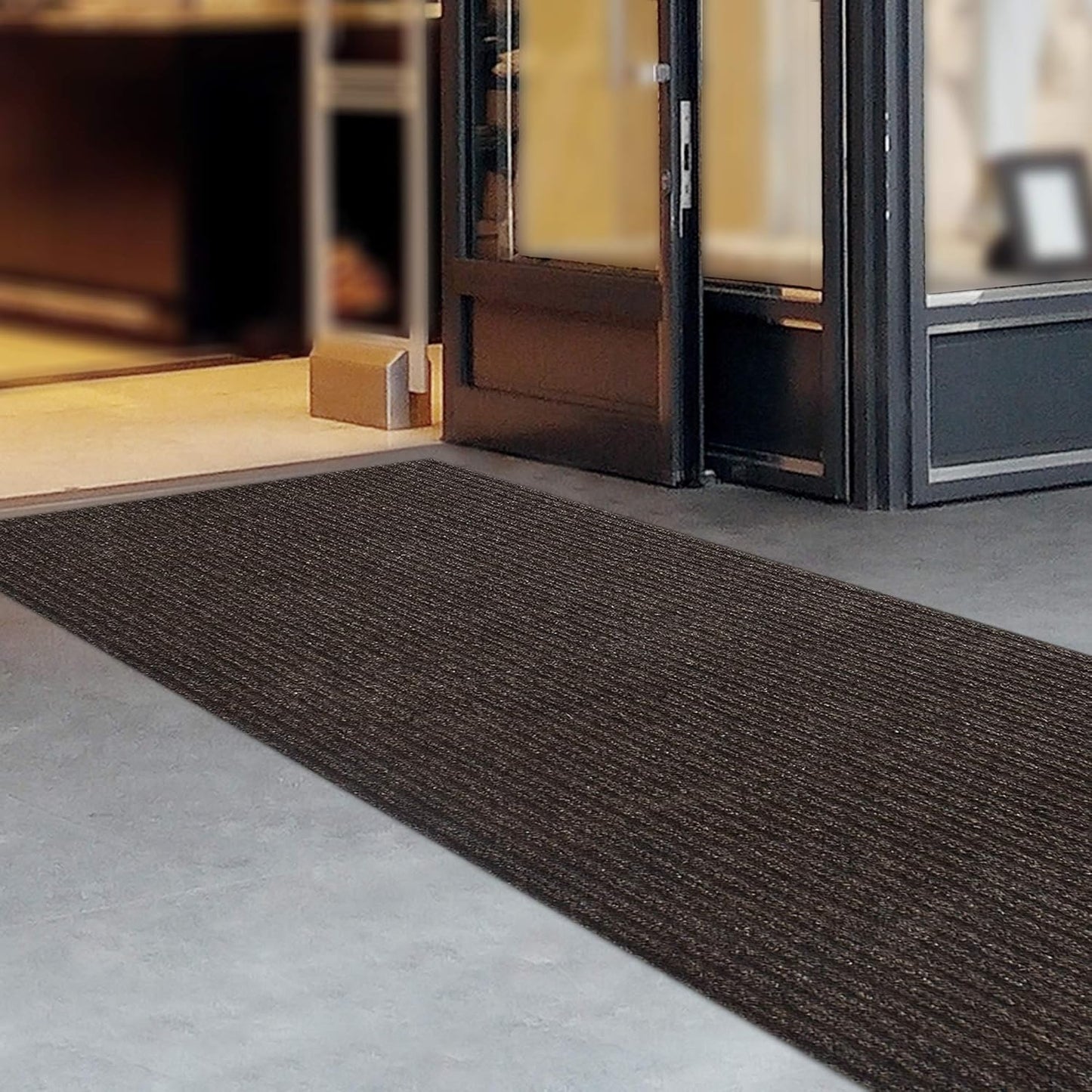 iCustomRug Spartan Weather Warrior Indoor/Outdoor Utility Ribbed Carpet Runner with Non-Slip Thermoplastic Rubber Backing, 6ft X 12ft in Brown
