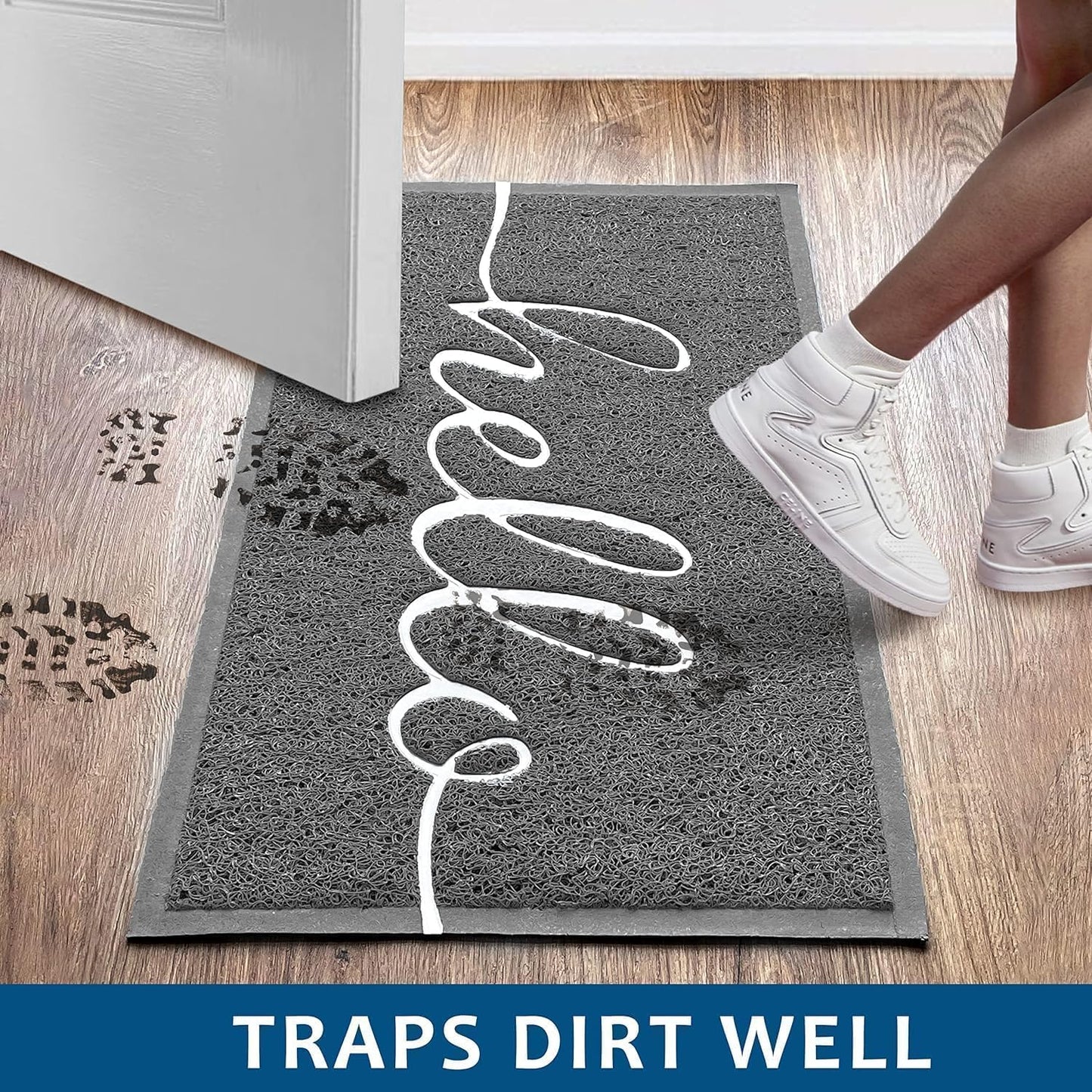 EARTHALL Door Mat Outside Inside Hello Doormat, 36"x24", Durable Floor Mat Non Slip Mat Ultra Absorb Mud Easy Clean Front Doormat for Garage, Entryway, Patio, High Traffic Areas, Grey
