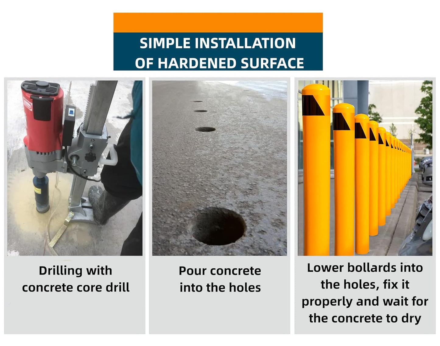 46" High Pour in Place Steel Bollard Post with Removable Cap, 4-1/2" OD Safety Bollard Yellow Powder Coat, Metal Bollard Parking, Door Front Barrier