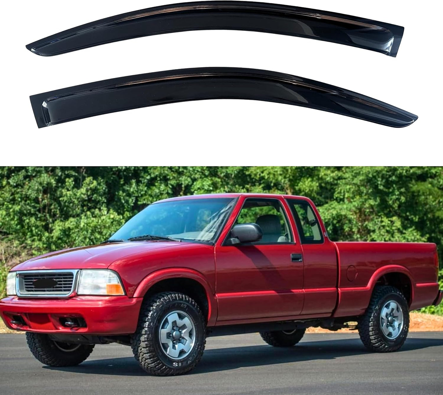 KPY Window Visor Compatible with 1994-2004 Chevrolet S10/GMC Sonoma & S10 Blazer/S15 Jimmy 1995-2005 & Isuzu Hombre 1996-2000, Rain Guard Vent Deflectors Tape-On, 1996 1997 1998 1999 2001 2002 2003