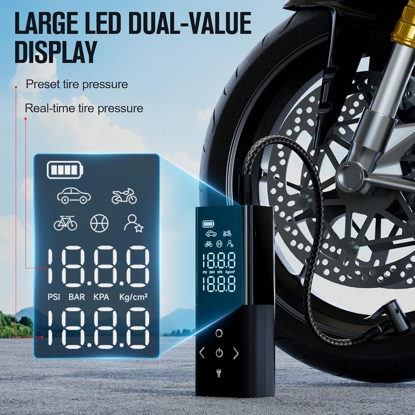 GOOLOO AP150 Tire Inflator Portable Air Compressor, 2X Faster 150PSI Cordless Air Pump for Car Tires with Auto-Shutoff, Portable Tire Pump with Digital Pressure Gauge for Car, Motorcycle,Bike, Ball