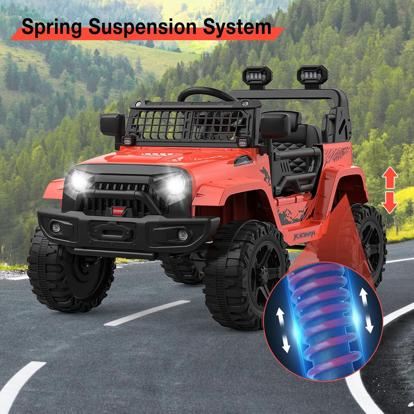 12V Kids Electric Ride On Truck Car w/Parent Remote Control, Spring Suspension, LED Lights & AUX Port | Outdoor Ride Toy for Boys Girls
