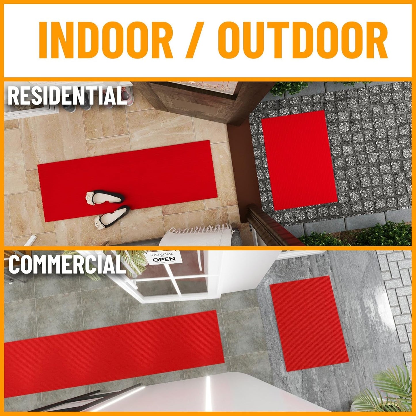 Ottomanson 3'11" x 10' Hallway Runner with Scraper Pile - Extra Durable Non-Slip Rug Mat for Indoor & Outdoor Use - Ideal for Kitchen, Entryway & Garage - High-Traffic Carpet, Red