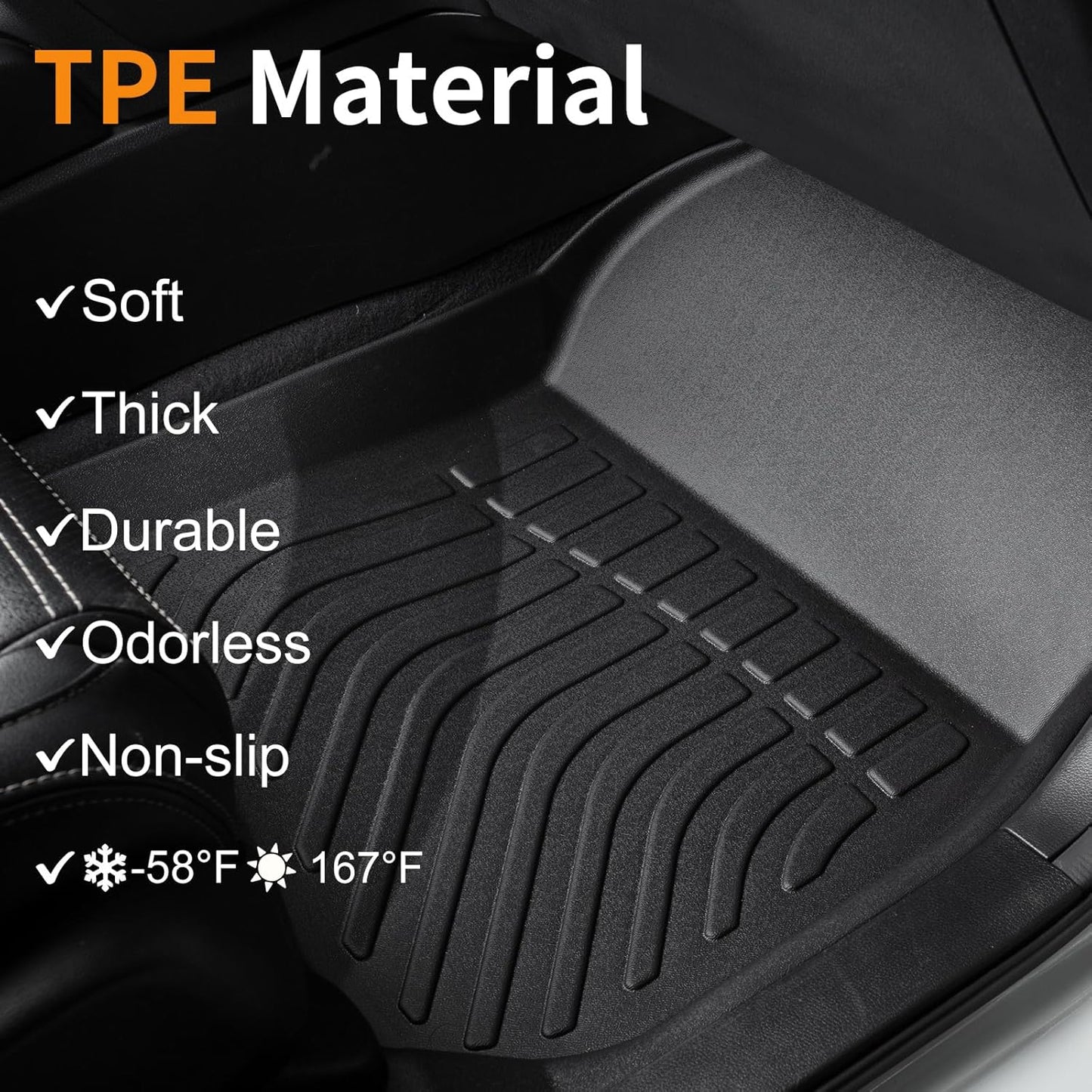 Binmotor-All Weather Car Floor Mats for Audi Q7 & SQ7 2020-2025 / Q8 & SQ8 2019-2025,1st & 2nd Row, TPE Rubber Liners for Audi Q7 Q8 Accessories Mats Trunk Mats-Black