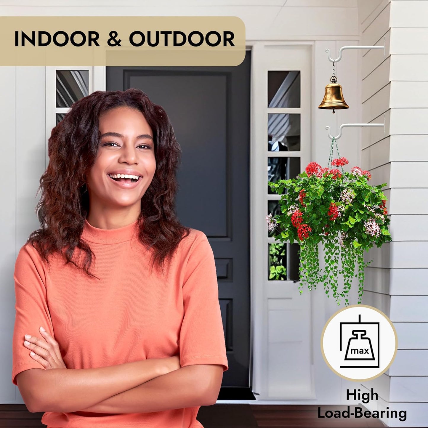 RTZEN Plant Hangers Outdoor or Indoor - Wrought Iron Metal Hanger Indoor Hook - Heavy Duty Wall Bracket Hooks for Hanging Plants Baskets Lanterns Wind Chimes - 2 Pack (White Shepherds Hooks)