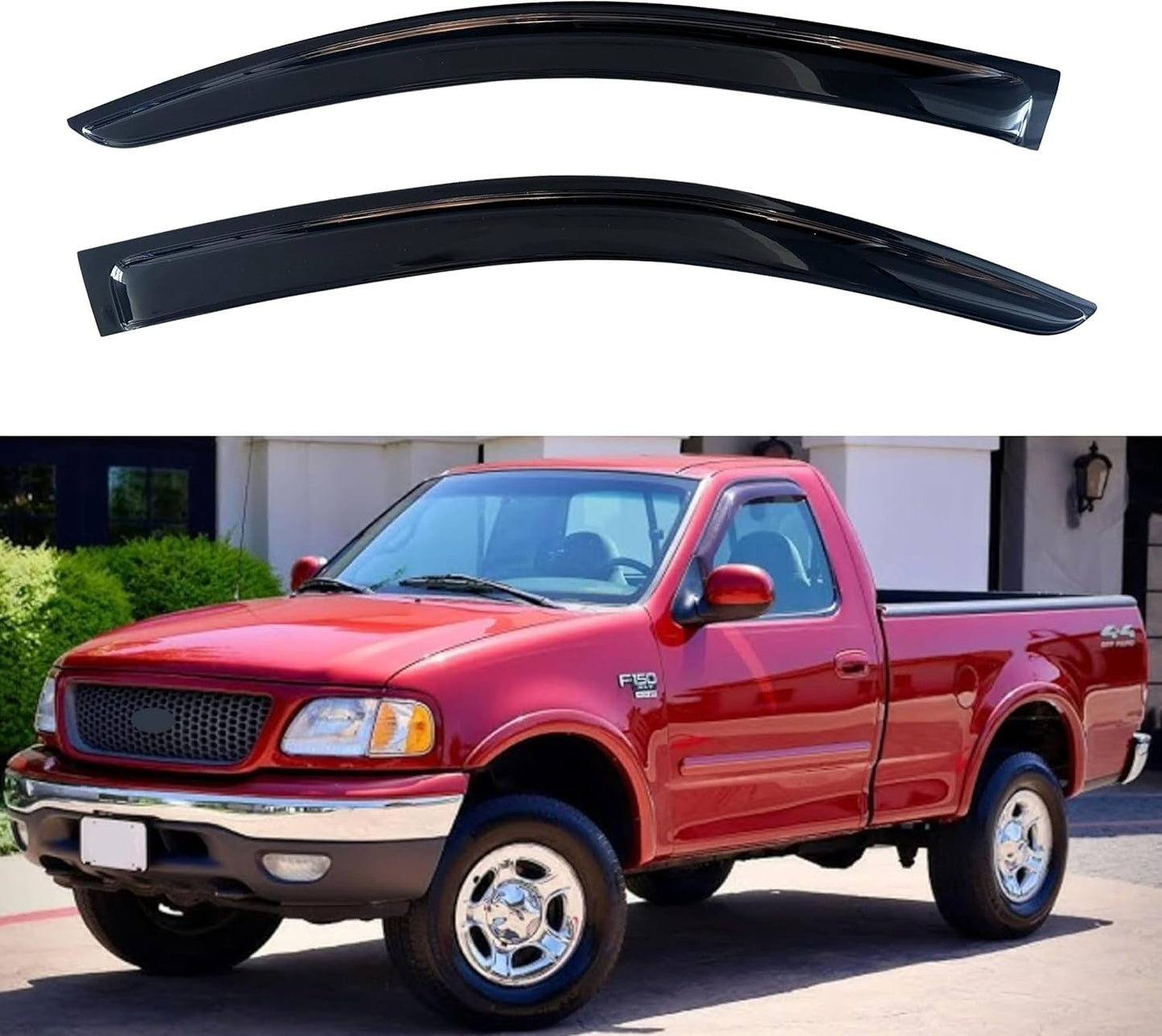 KPY Window Visor Compatible with 1997-2003 Ford F150, 2004 F150 Heritage, 1997-1999 F250, Rain Guard Vent Deflector Tape-On, 1998 1999 2000 2001 2002 (Regular Cab Only)