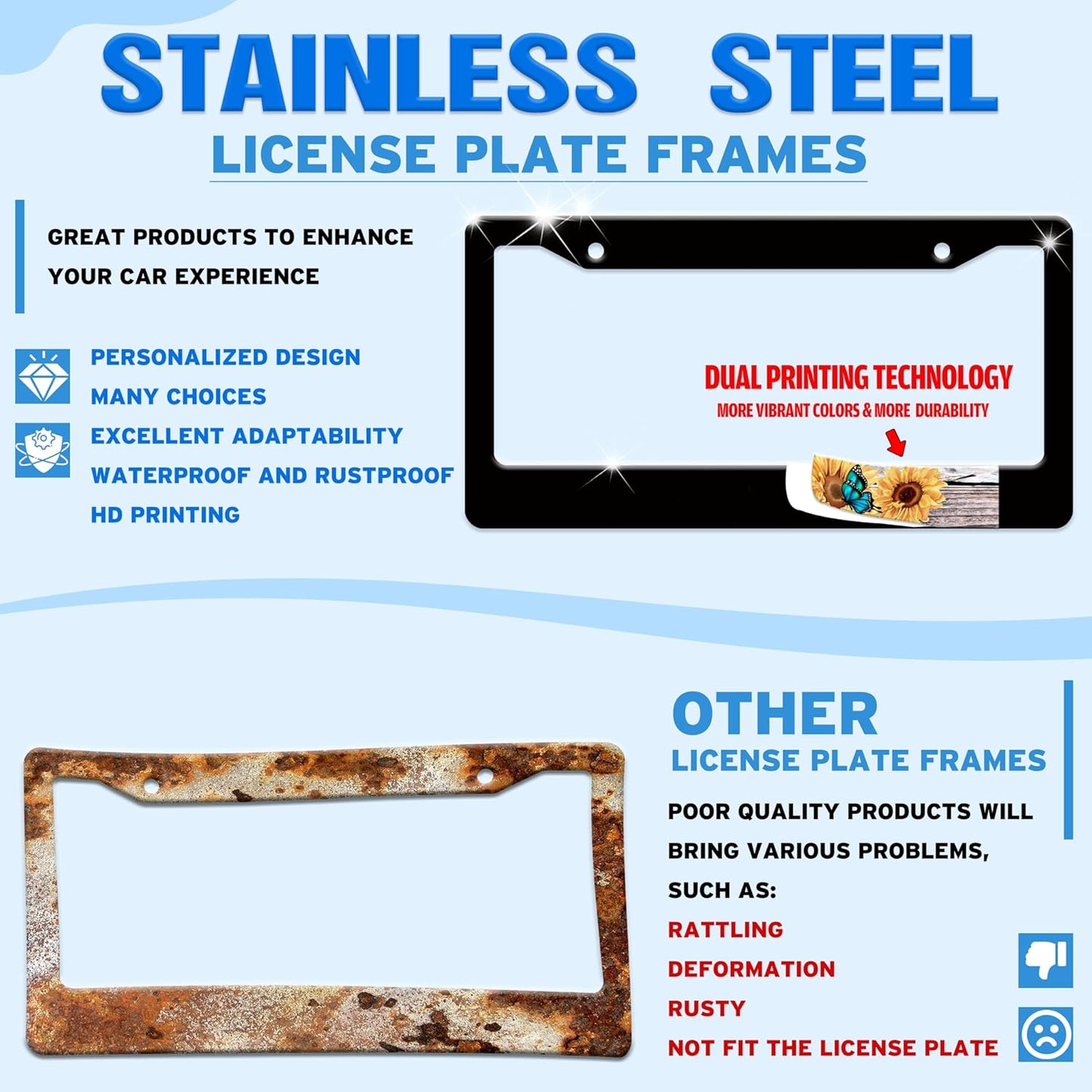 in God We Trust License Plate Frame Cross American Flag for Front or Rear Car Tags Stainless Steel License Plate Holder Funny Car Decoration with Screws 6.3 X 12.2 in