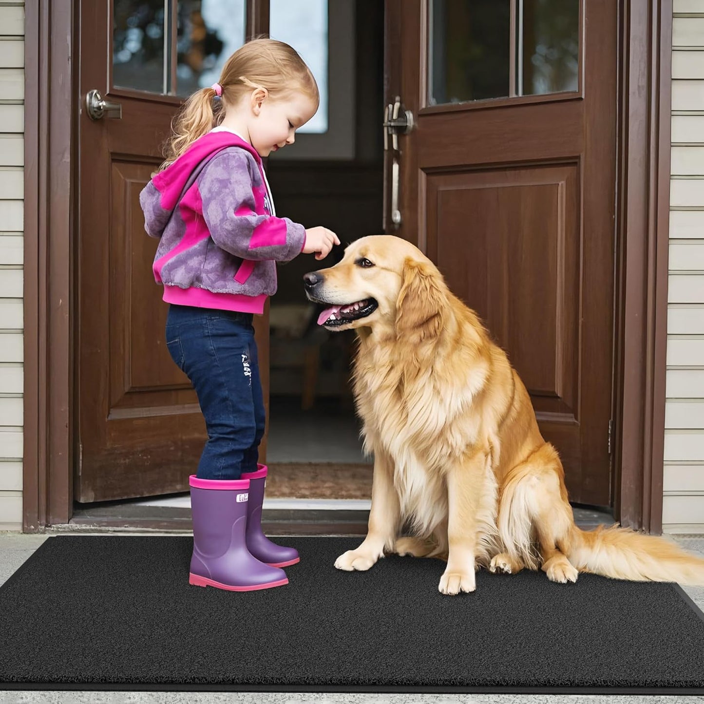 Sturdy Front Door Mat, 48" x 24" Heavy Duty Indoor Outdoor Doormat for Entryway, Fade Resistant, Waterproof Low Profile Entry Mat, Non Slip Welcome Mat for Outside Entrance, Patio, Home