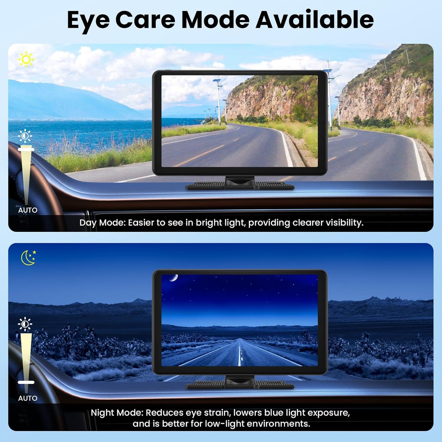 Wireless Portable Carplay Screen with 4K Dash Cam, 9" HD Touch Screen with A-pple Carplay & Android Auto Car Stereo, with 1080p Backup Camera, GPS Navigation/Mirror Link/Voice Control/Bluetooth