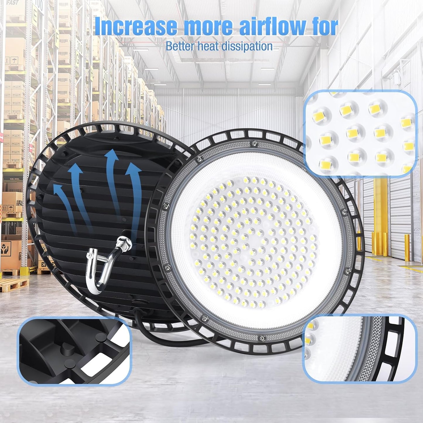 20 Pack 150W UFO Led High Bay Light Fixture,5000K Daylight Commercial Shop Bay Lighting,120VAC,21000LM,[650W MH/HPS Equiv.] US Plug Area Lighting for Garage/Warehouse/Barn/Gym/Factory/Workshop