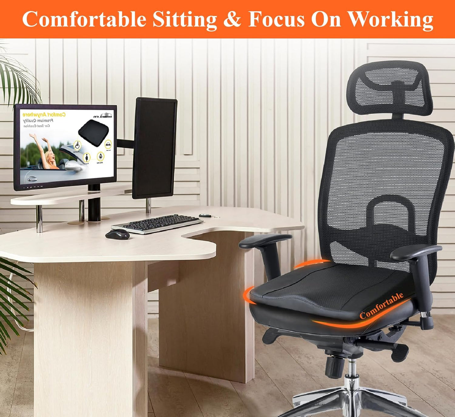 kingphenix Premium Car Seat Cushion, Memory Foam Driver Seat Cushion to Improve Driving View- Coccyx & Lower Back Pain Relief - Seat Cushion for Car, Truck, Office Chair (Classic Black)