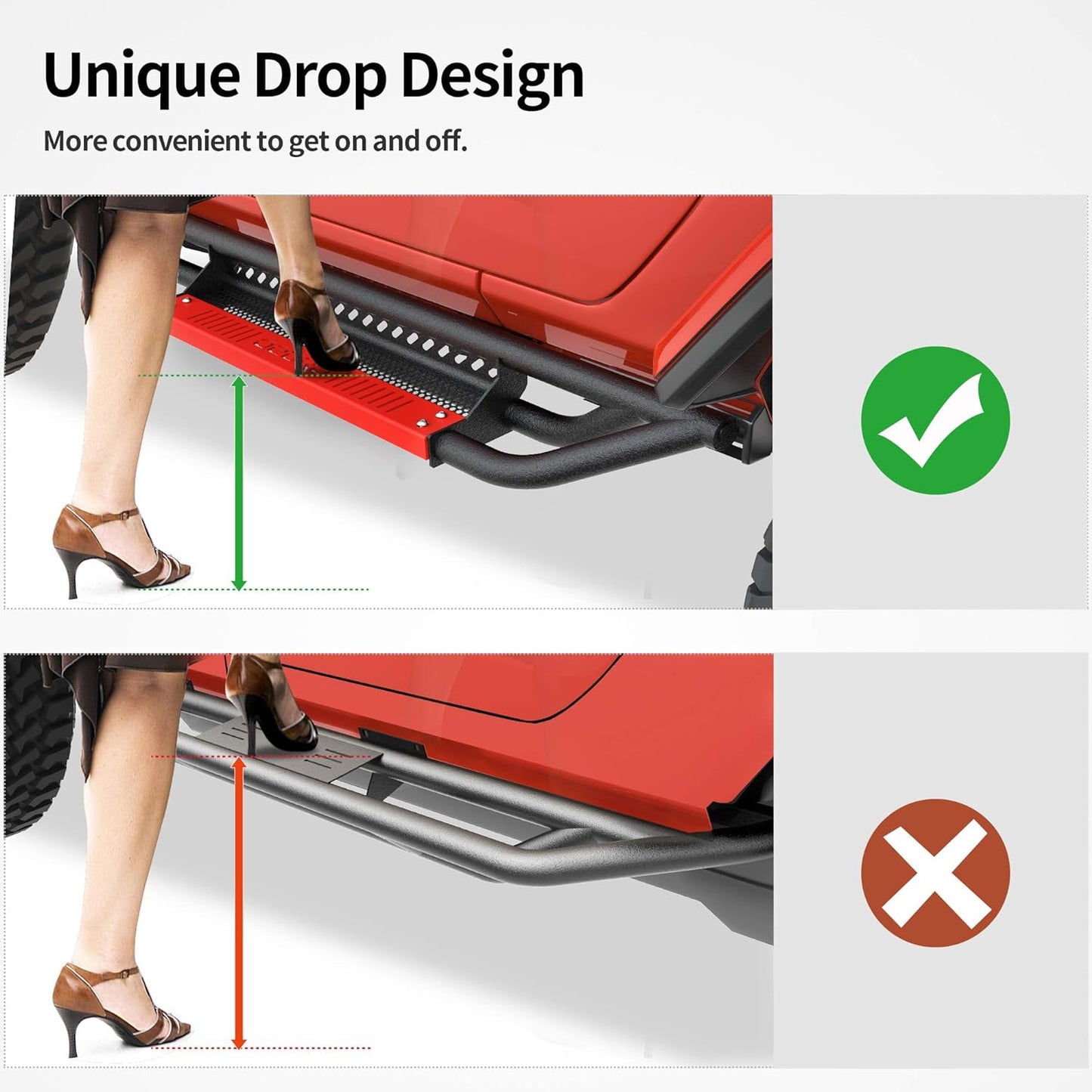OEDRO 6 inch Running Boards, Drop Side Steps Compatible with 2018-2025 Jeep Wrangler JL 2 Door, All Steel Nerf Bar Paintable Step Plates