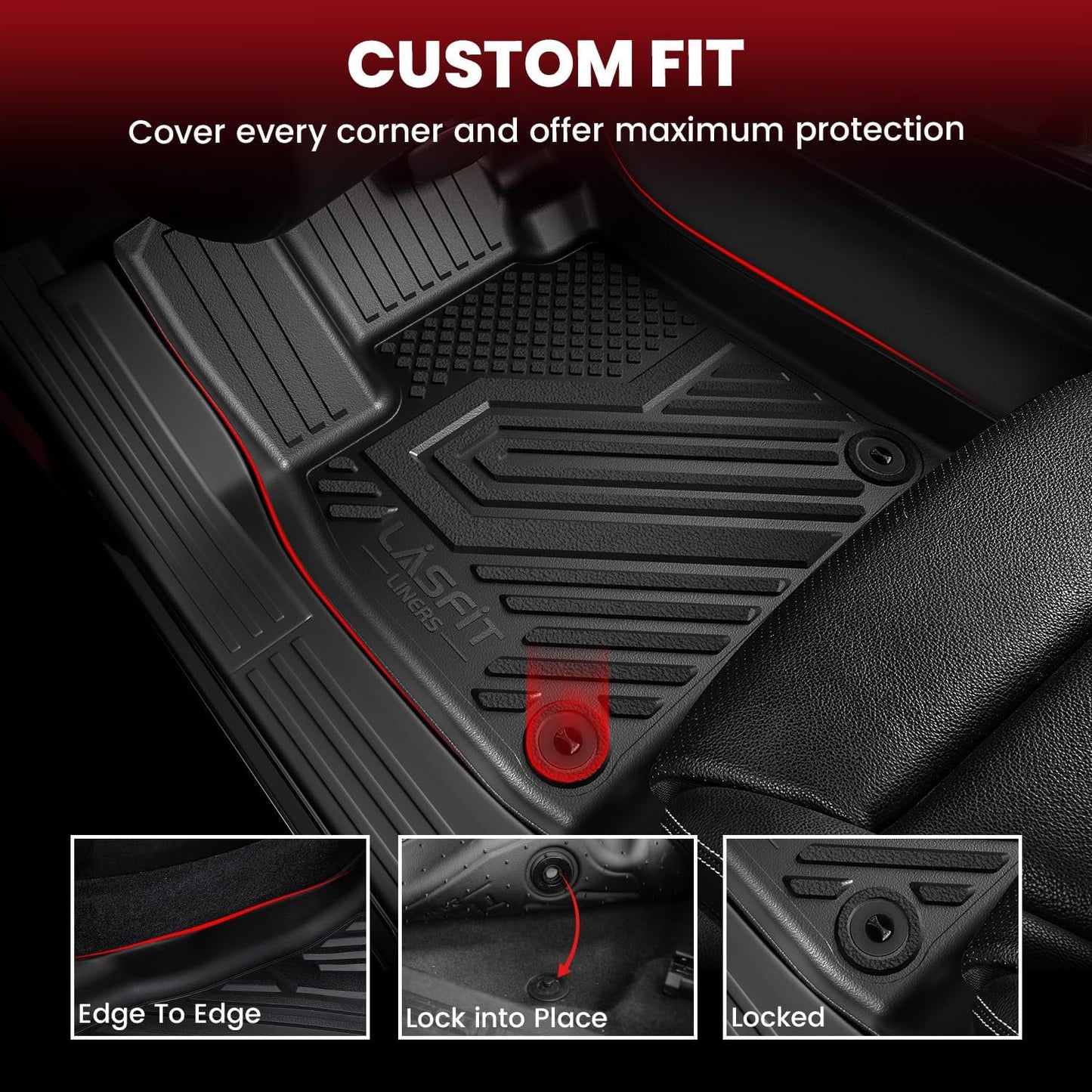 LASFIT Floor Mats for Ford Expedition | Expedition Max 8 Seater 2018-2024(Not Fit 7 Seats), All Weather TPE Protector Custom Fit for SUV Car Liners, 1st& 2nd& 3rd Row, Black 4pcs