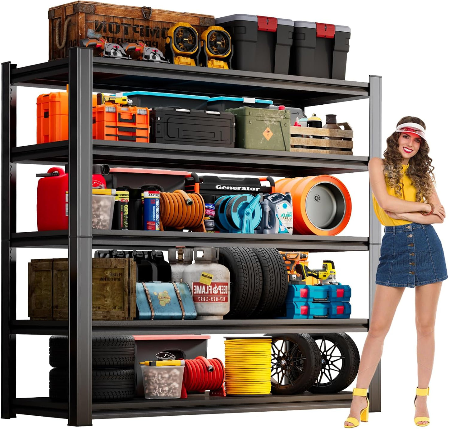 78''H Garage Storage Shelves Heavy Duty 3500 LBS Capacity Metal Garage Shelving, Adjustable 5 Tier Steel Industrial Shelving Units for Utility Room, Warehouse and Basement, Black (14''Dx40''Wx78''H)
