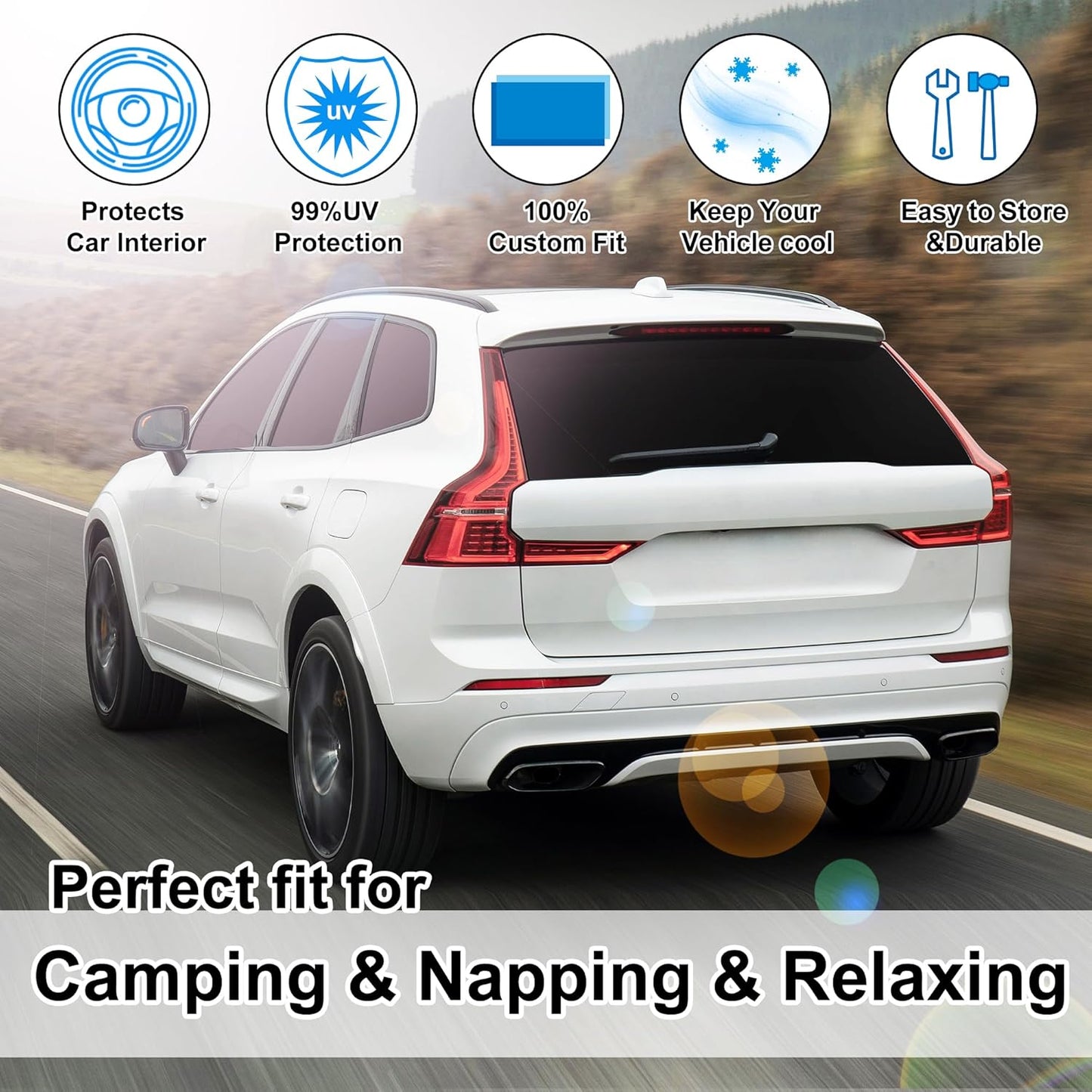 TINGLU Window Shades for Volvo XC60 2018-2024 2025 Accessories Car Side Full Windows Rear Triangular Windshield Sun Shade Sun UV Rays & Privacy Protection for Camping,Napping,and Relaxing 8PCS