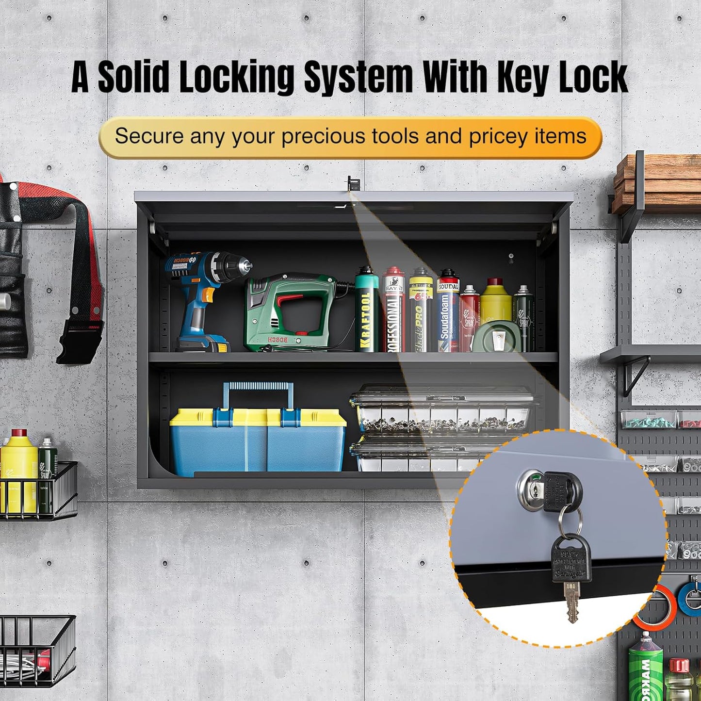 Metal Wall Cabinet for Garage Floating Garage Storage Wall Mount Shop Cabinet Upper Storage Trailer Gearbox Tool Small Wall Steel Adjustable Shelf Assembly Required