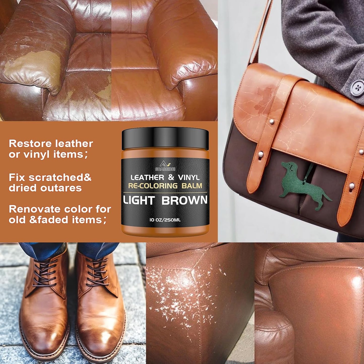 Leather Recoloring Balm,10oz Leather Color Restorer Leather Repair Kit for Furniture Car Leather Scratch Remover, Beige Leather Color Restorer for Couches,Leather Dye Paint for Faded